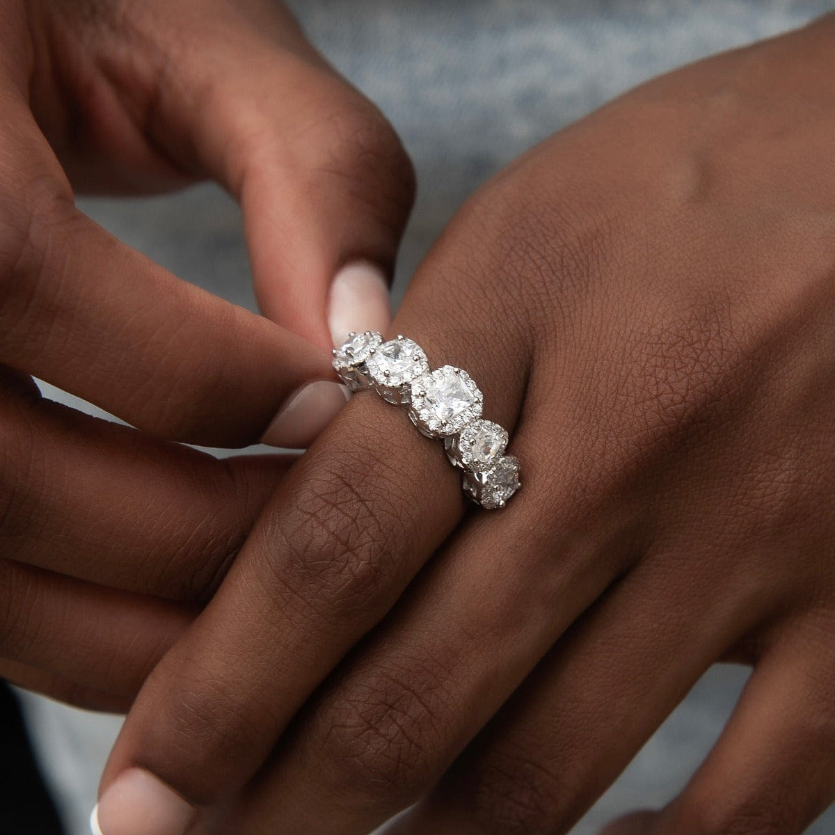 GLD PROMO - WOMEN Mixed Diamond Pave Ring in White Gold Vermeil