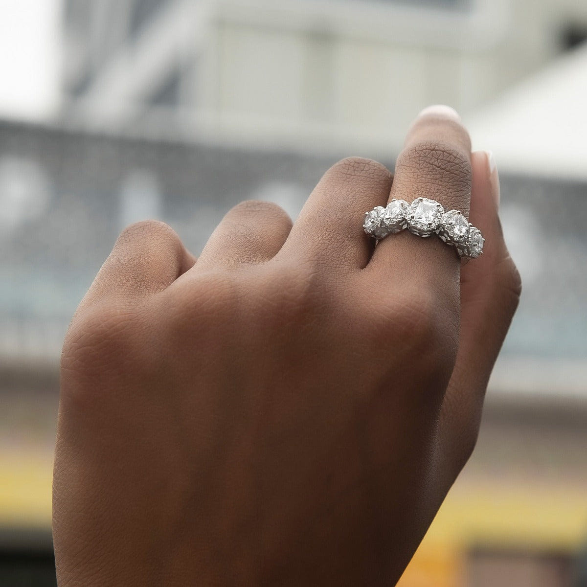 GLD PROMO - WOMEN Mixed Diamond Pave Ring in White Gold Vermeil