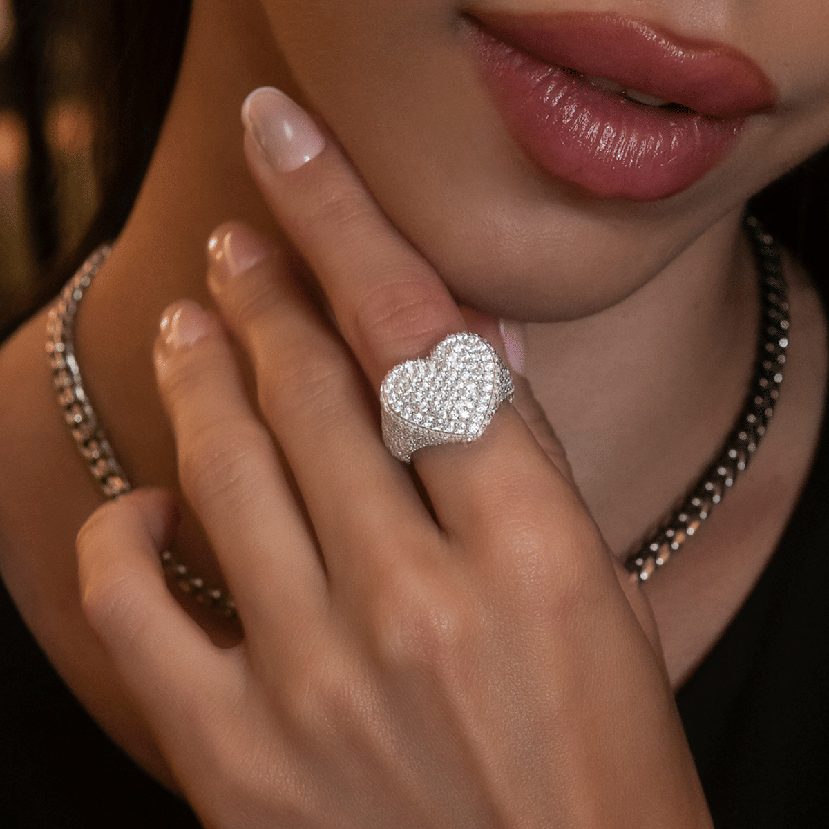 GLD PROMO - WOMEN Diamond Heart Ring in White Gold Vermeil