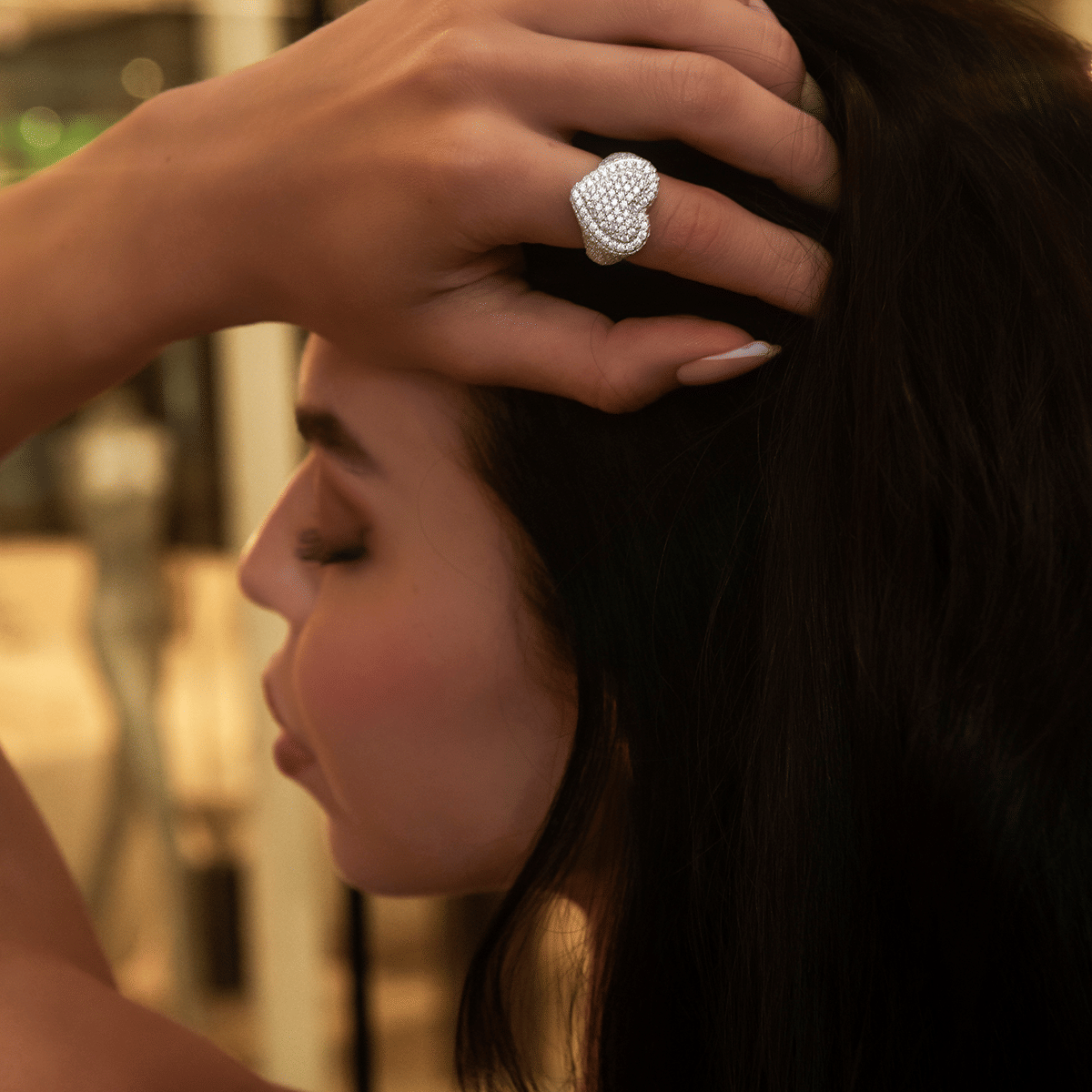 GLD PROMO - WOMEN Diamond Heart Ring in White Gold Vermeil