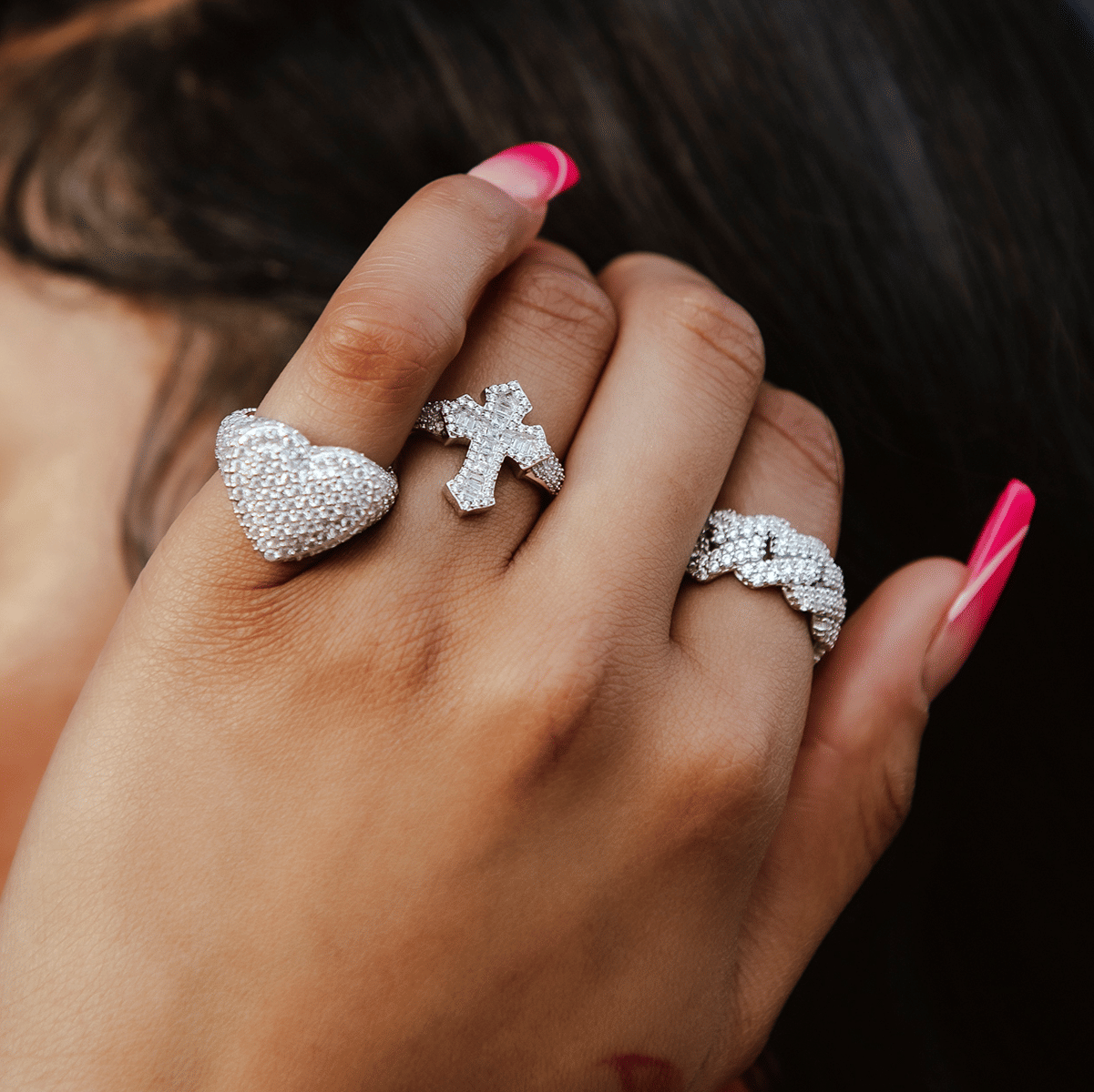 GLD PROMO - WOMEN Diamond Heart Ring in White Gold Vermeil