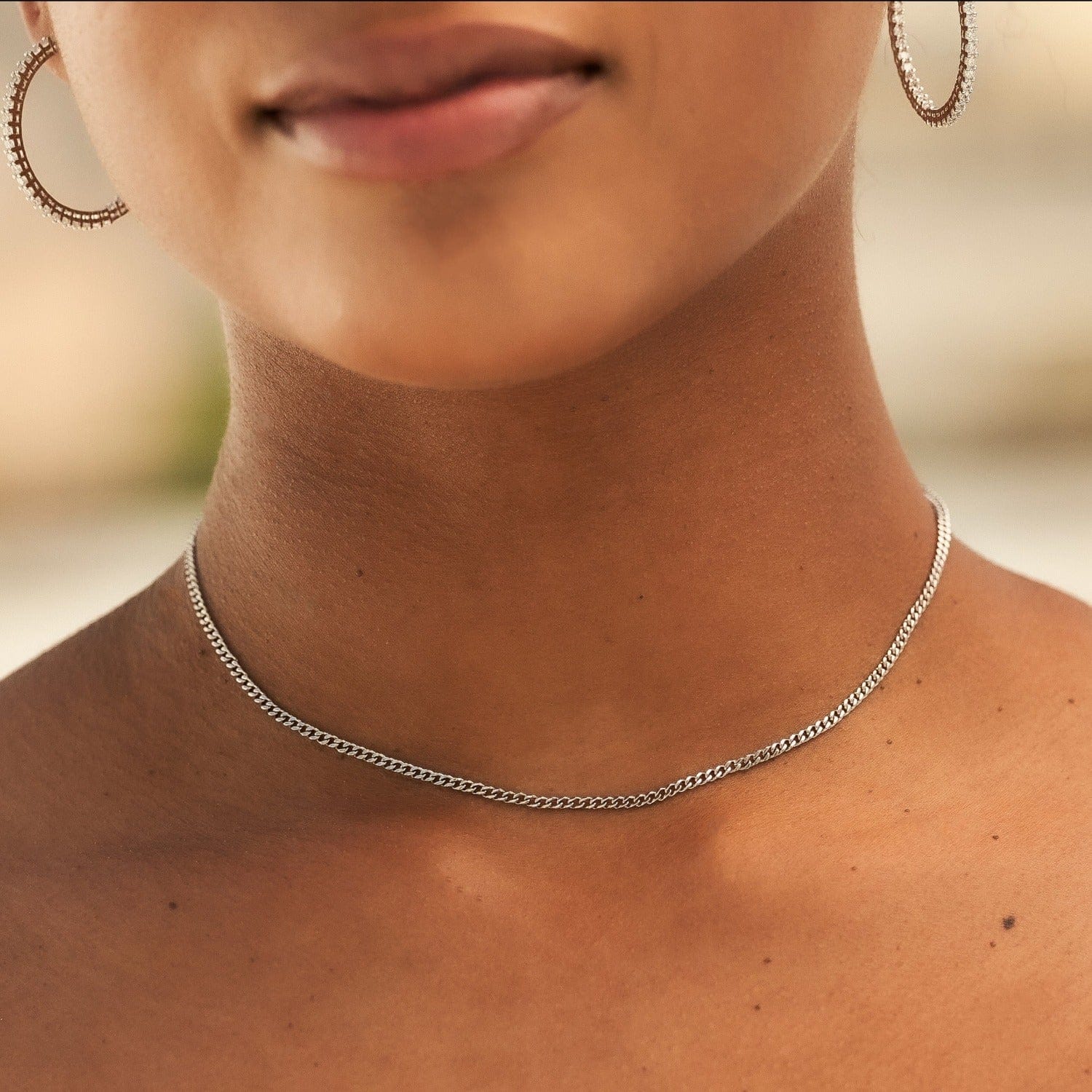 GLD PROMO - WOMEN 2 mm Micro Cuban Necklace in White Gold