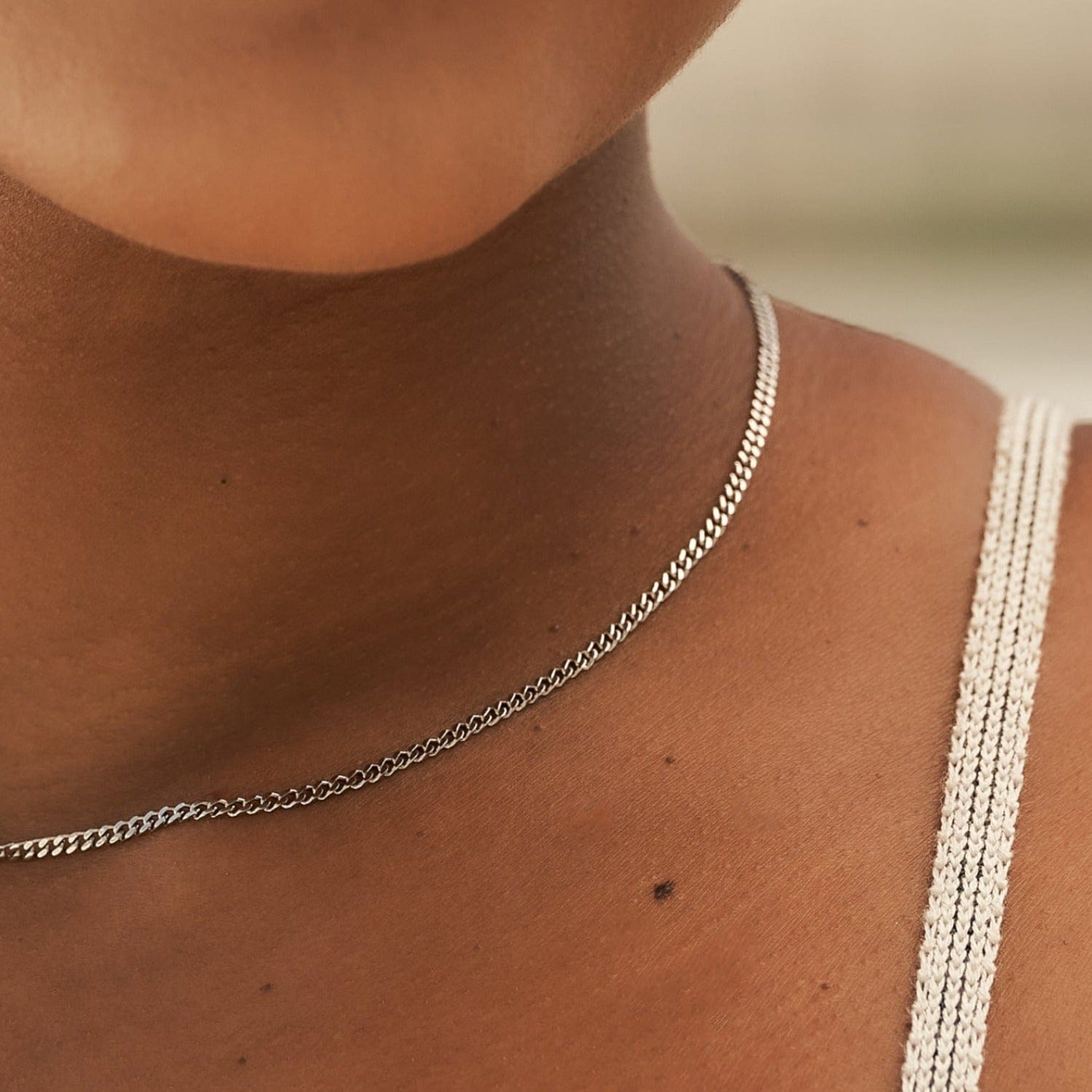 GLD PROMO - WOMEN 2 mm Micro Cuban Necklace in White Gold