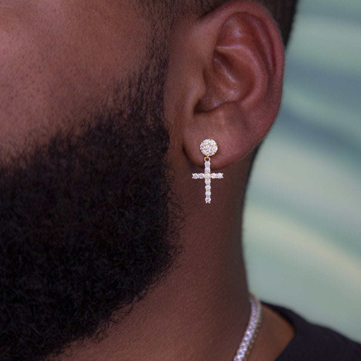 GLD PROMO Diamond Studded Cross Earrings in Yellow Gold