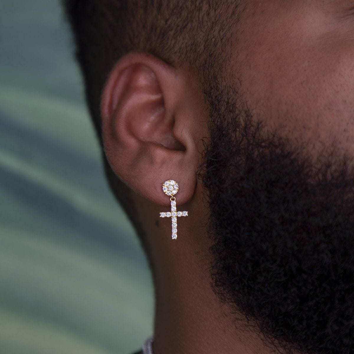 GLD PROMO Diamond Studded Cross Earrings in Yellow Gold