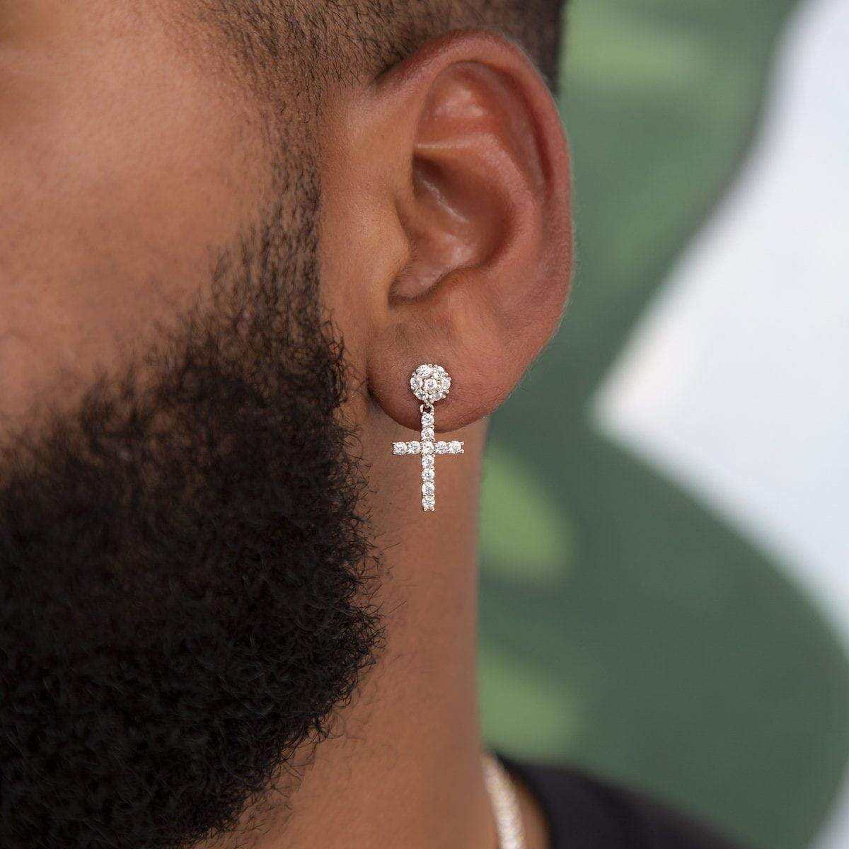 GLD PROMO Diamond Studded Cross Earrings in Yellow Gold