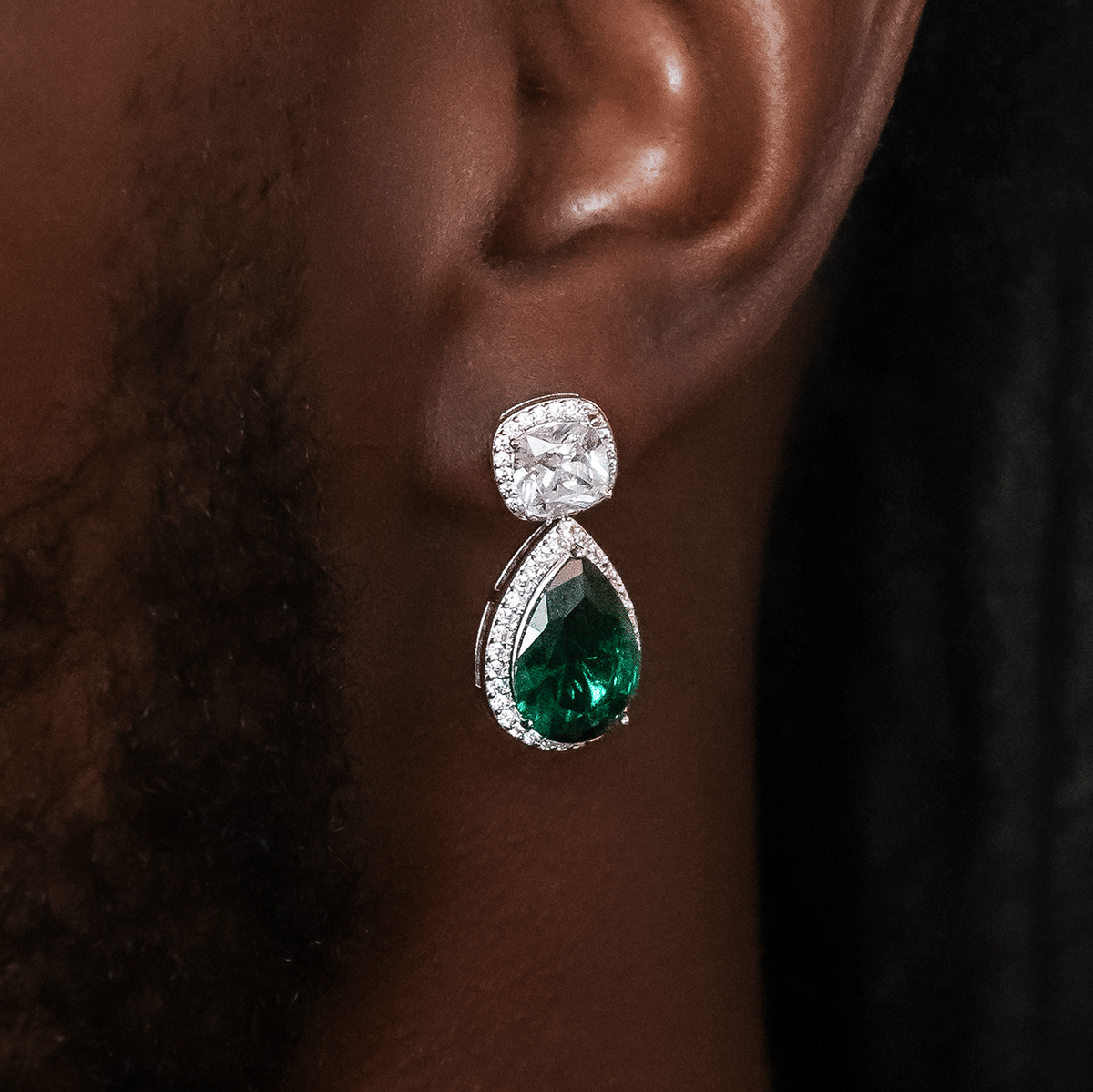 GLD PROMO Iced Emerald Cushion Cut Drop Earrings