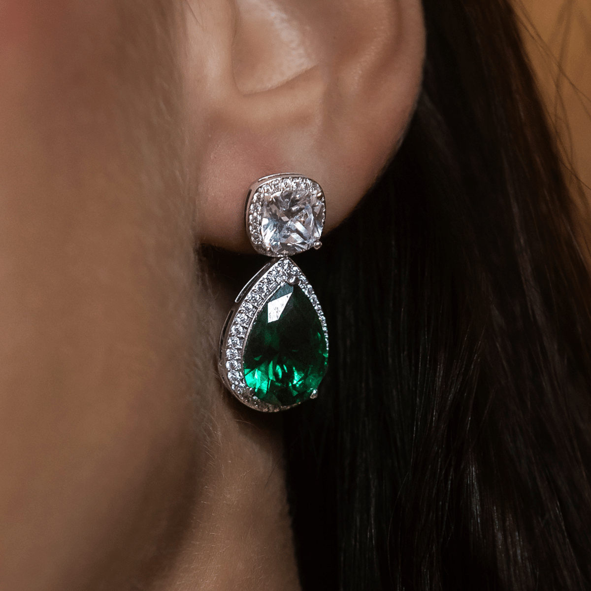 GLD PROMO Iced Emerald Cushion Cut Drop Earrings
