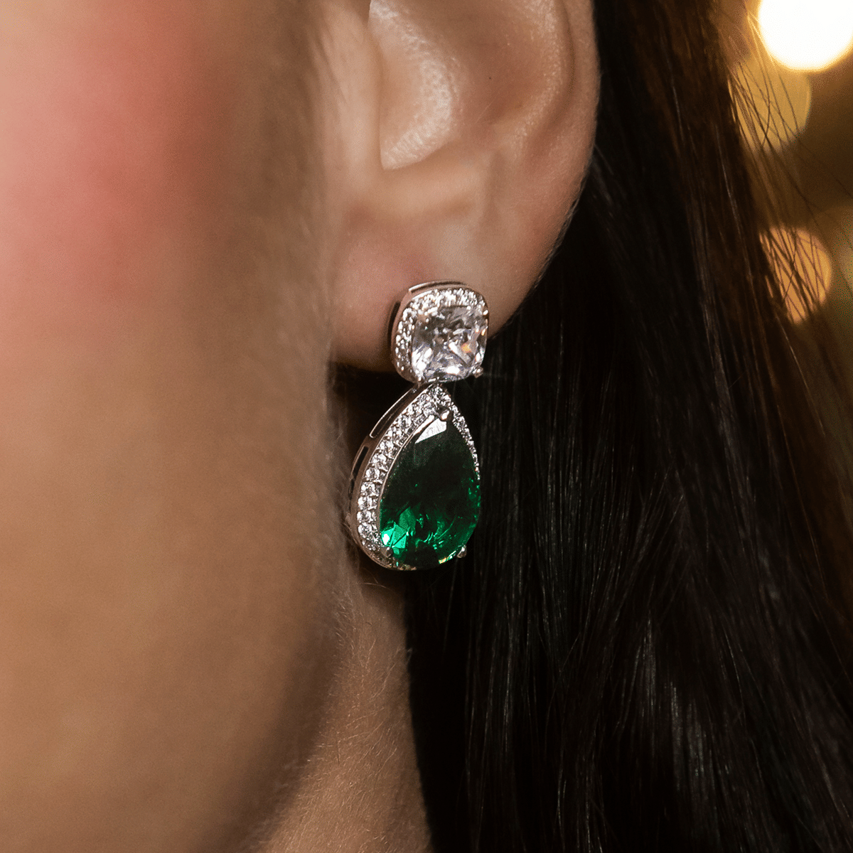GLD PROMO Iced Emerald Cushion Cut Drop Earrings