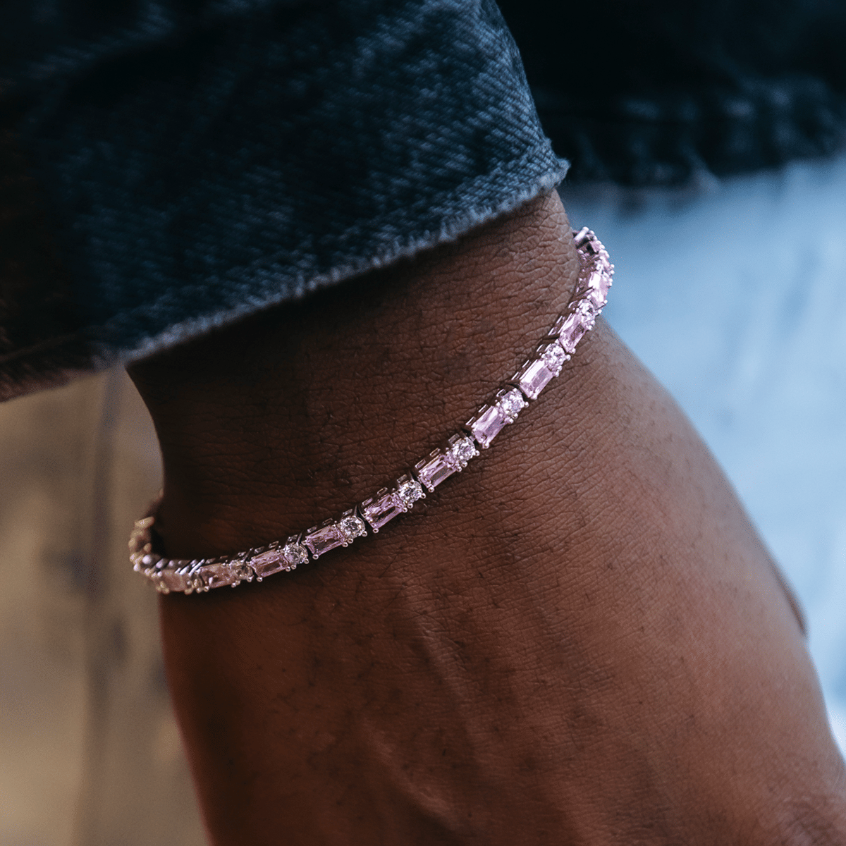 GLD PROMO Pink Diamond Baguette Tennis Bracelet