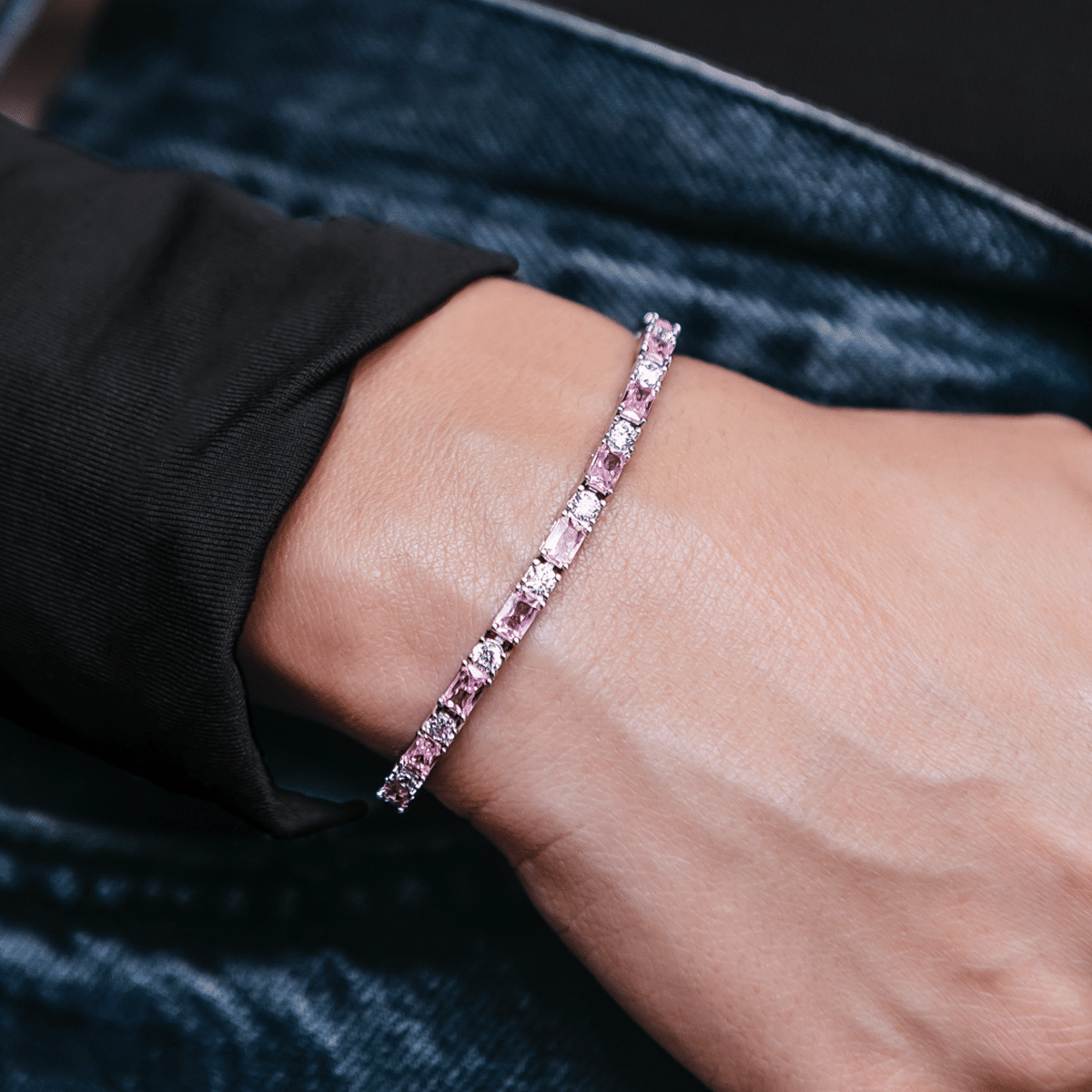 GLD PROMO Pink Diamond Baguette Tennis Bracelet