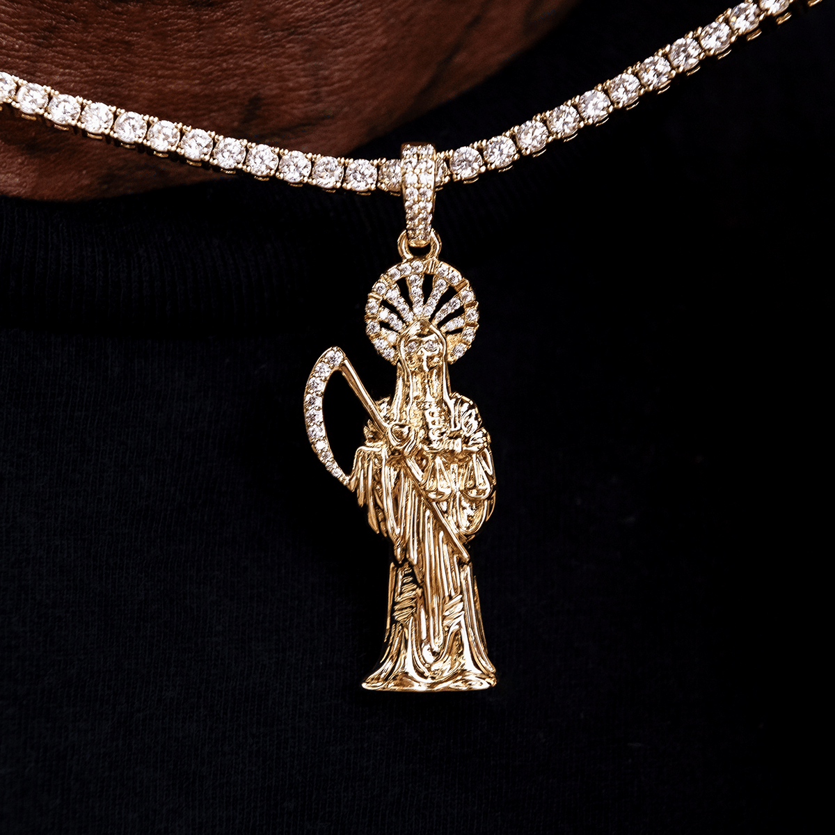GLD PROMO Iced Grim Reaper Pendant in Yellow Gold