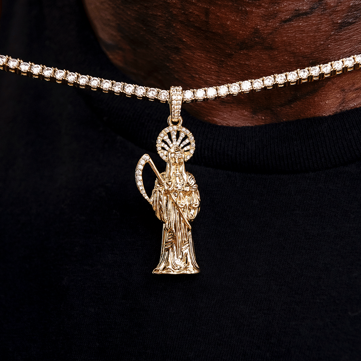 GLD PROMO Iced Grim Reaper Pendant in Yellow Gold