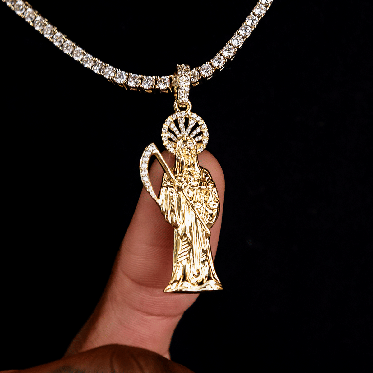 GLD PROMO Iced Grim Reaper Pendant in Yellow Gold