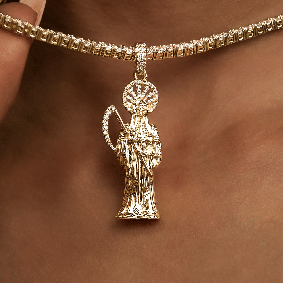 GLD PROMO Iced Grim Reaper Pendant in Yellow Gold