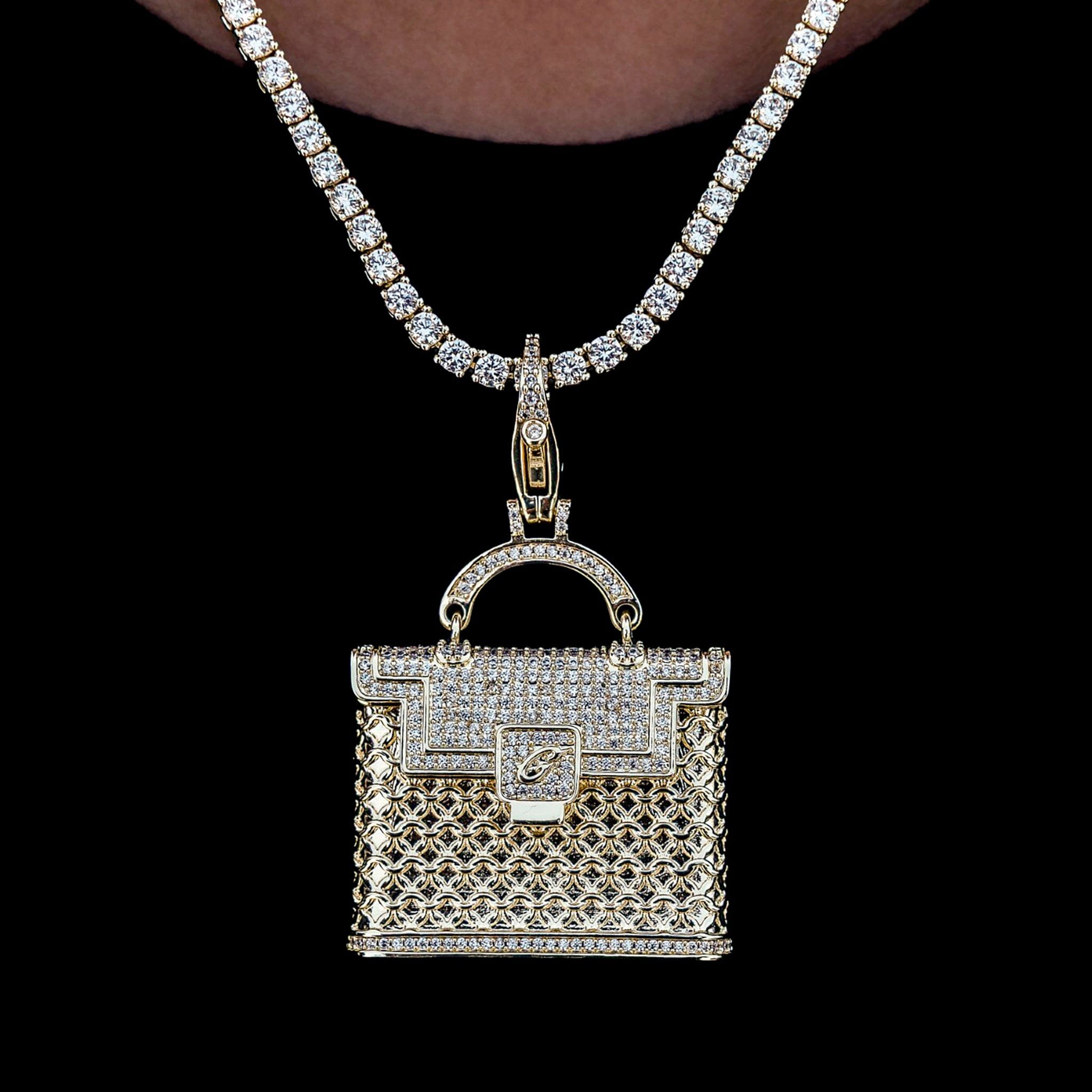 GLD Men Iced Purse Clip On Pendant in Yellow Gold