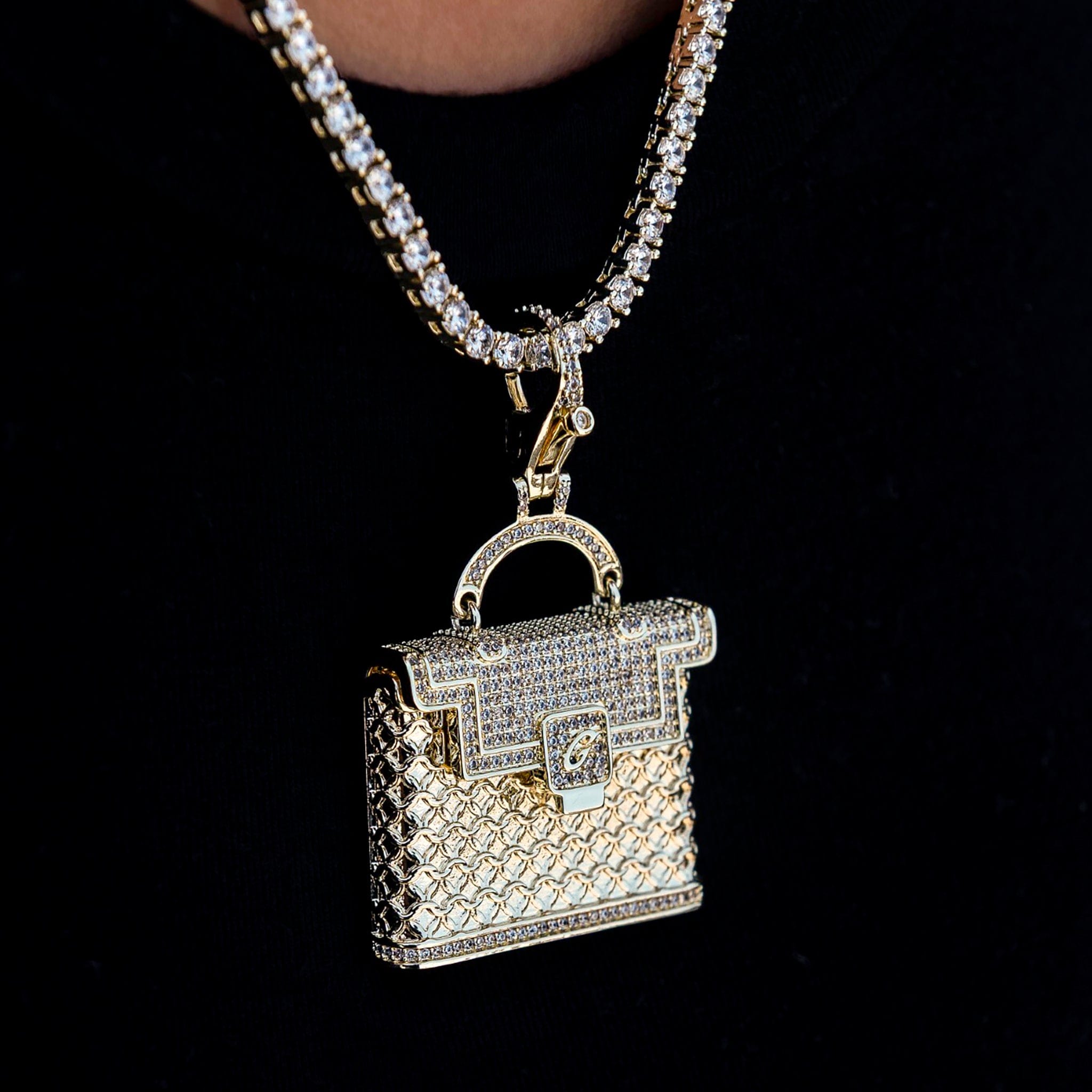 GLD Men Iced Purse Clip On Pendant in Yellow Gold