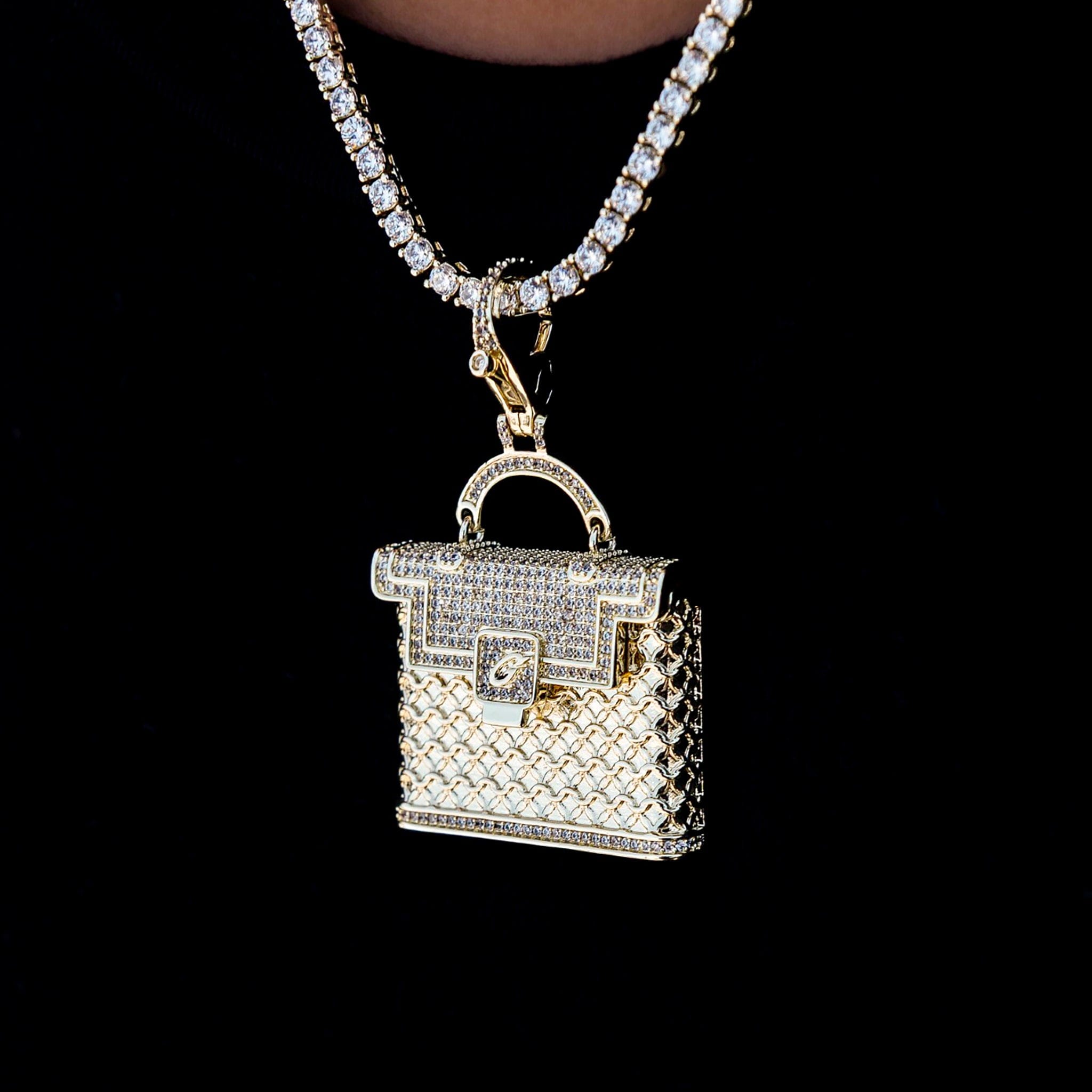 GLD Men Iced Purse Clip On Pendant in Yellow Gold