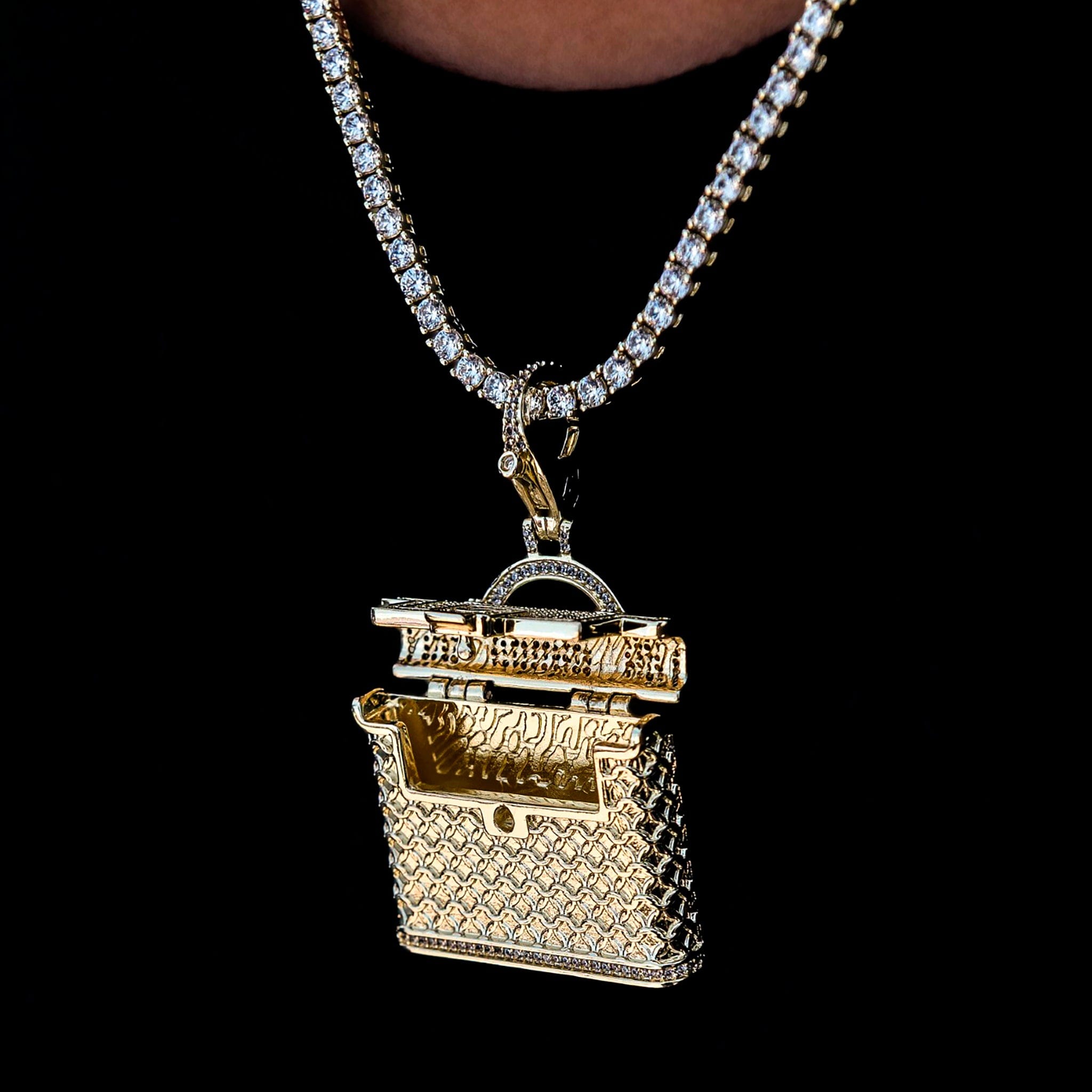 GLD Men Iced Purse Clip On Pendant in Yellow Gold
