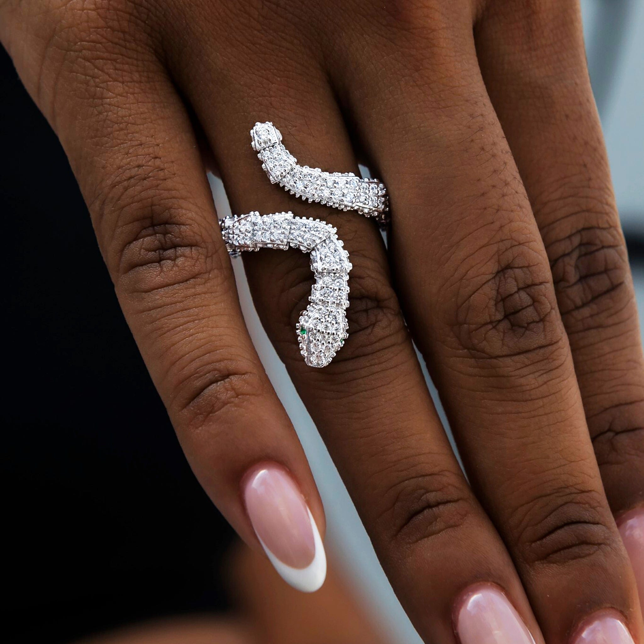 GLD Women Iced Snake Wrap Ring in White Gold