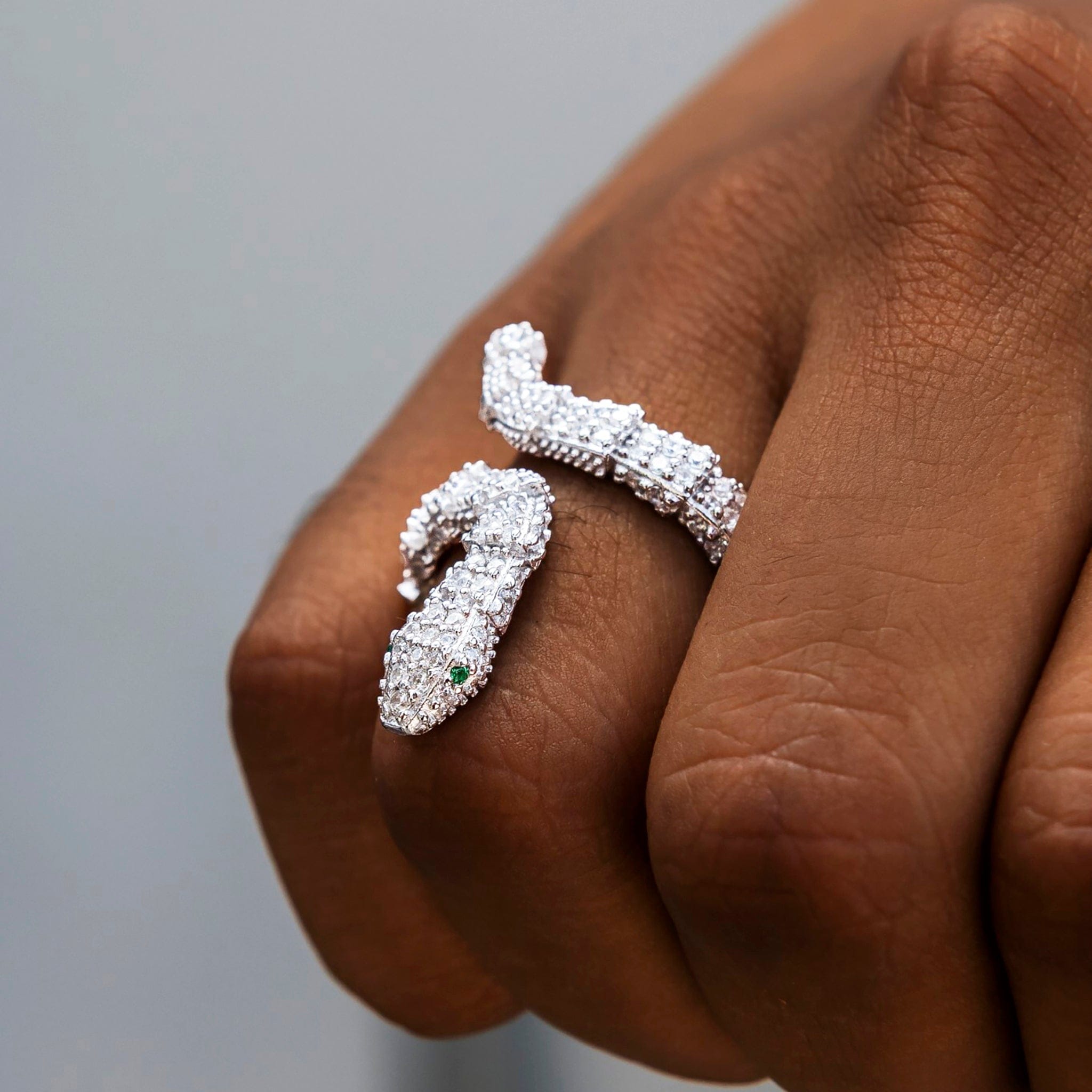 GLD Women Iced Snake Wrap Ring in White Gold