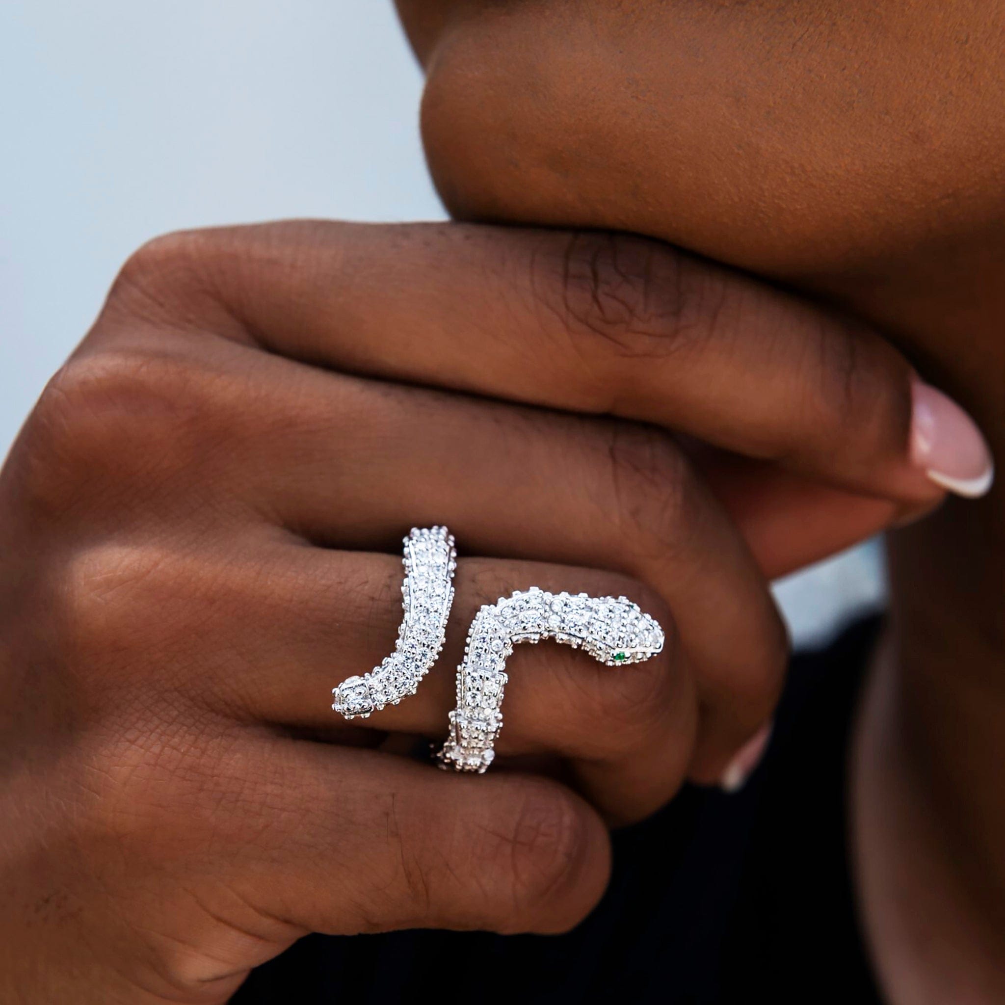GLD Women Iced Snake Wrap Ring in White Gold