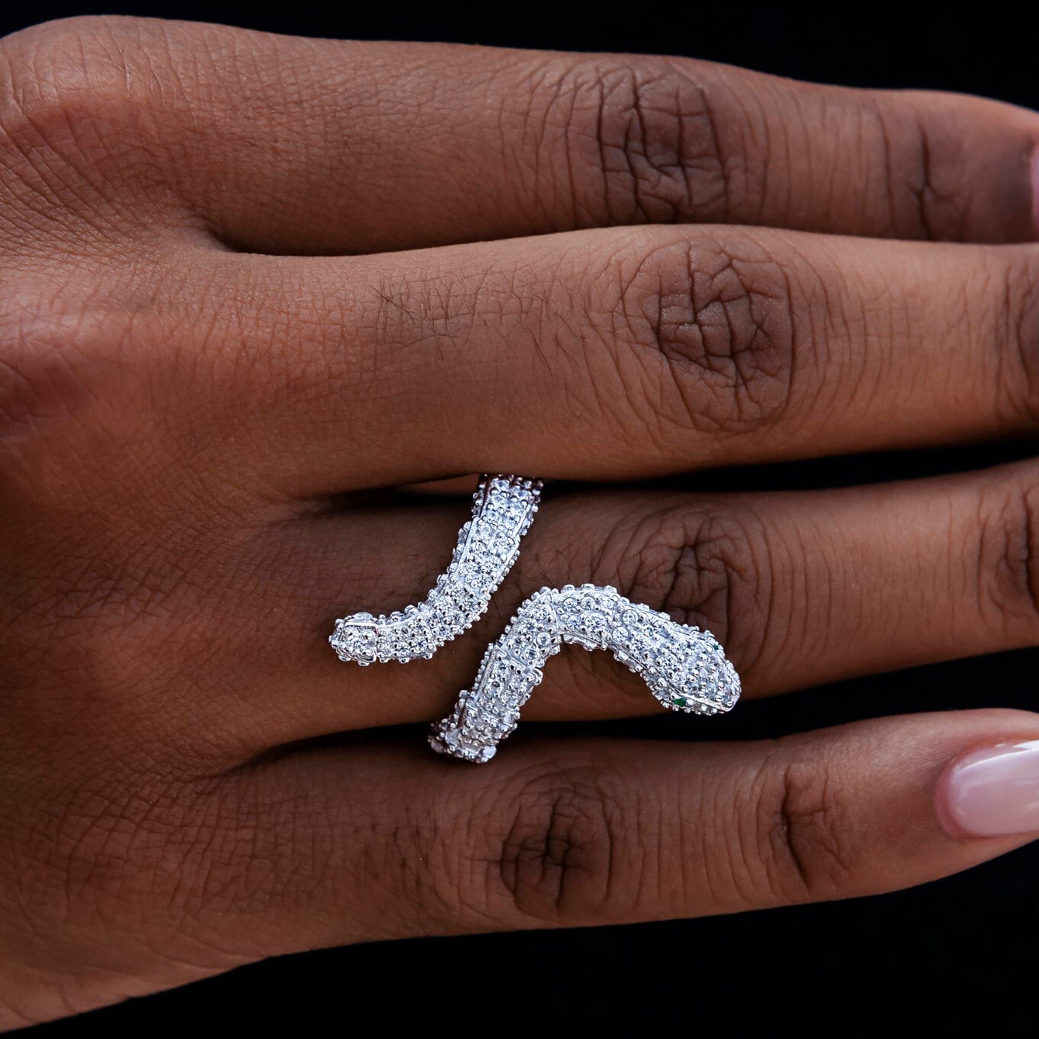 GLD Women Iced Snake Wrap Ring in White Gold
