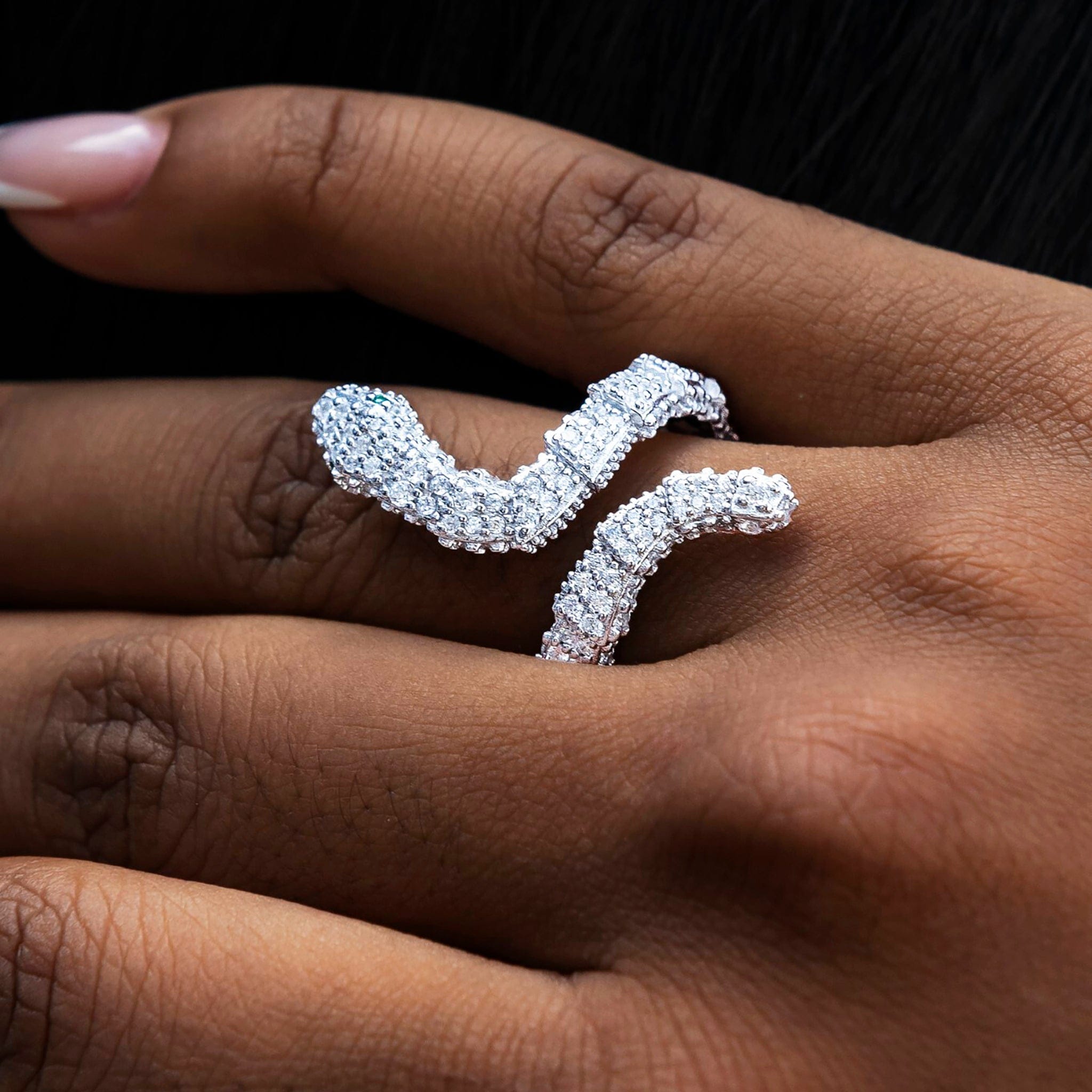 GLD Women Iced Snake Wrap Ring in White Gold