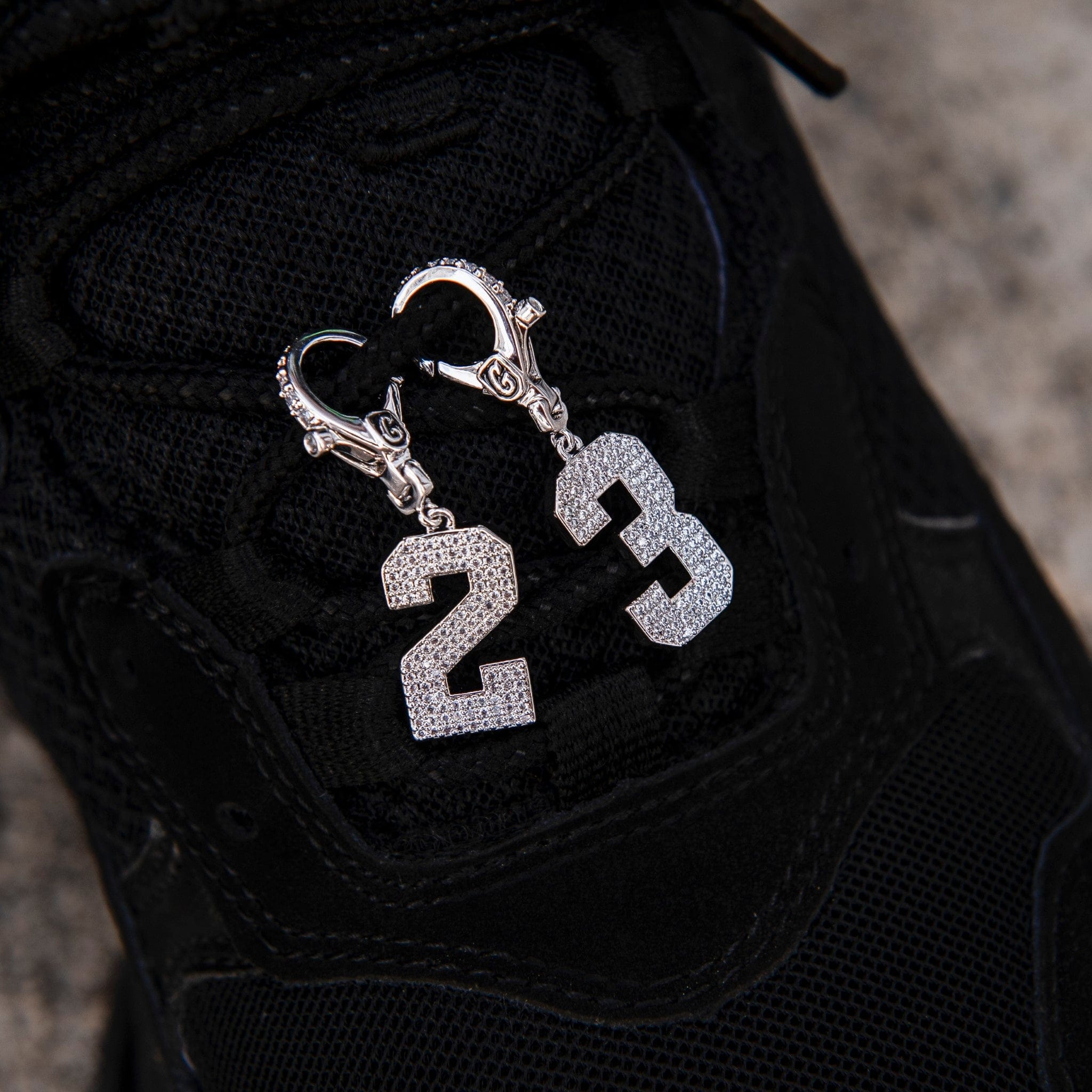 GLD Men Micro Pave Number Clip On Pendants in White Gold