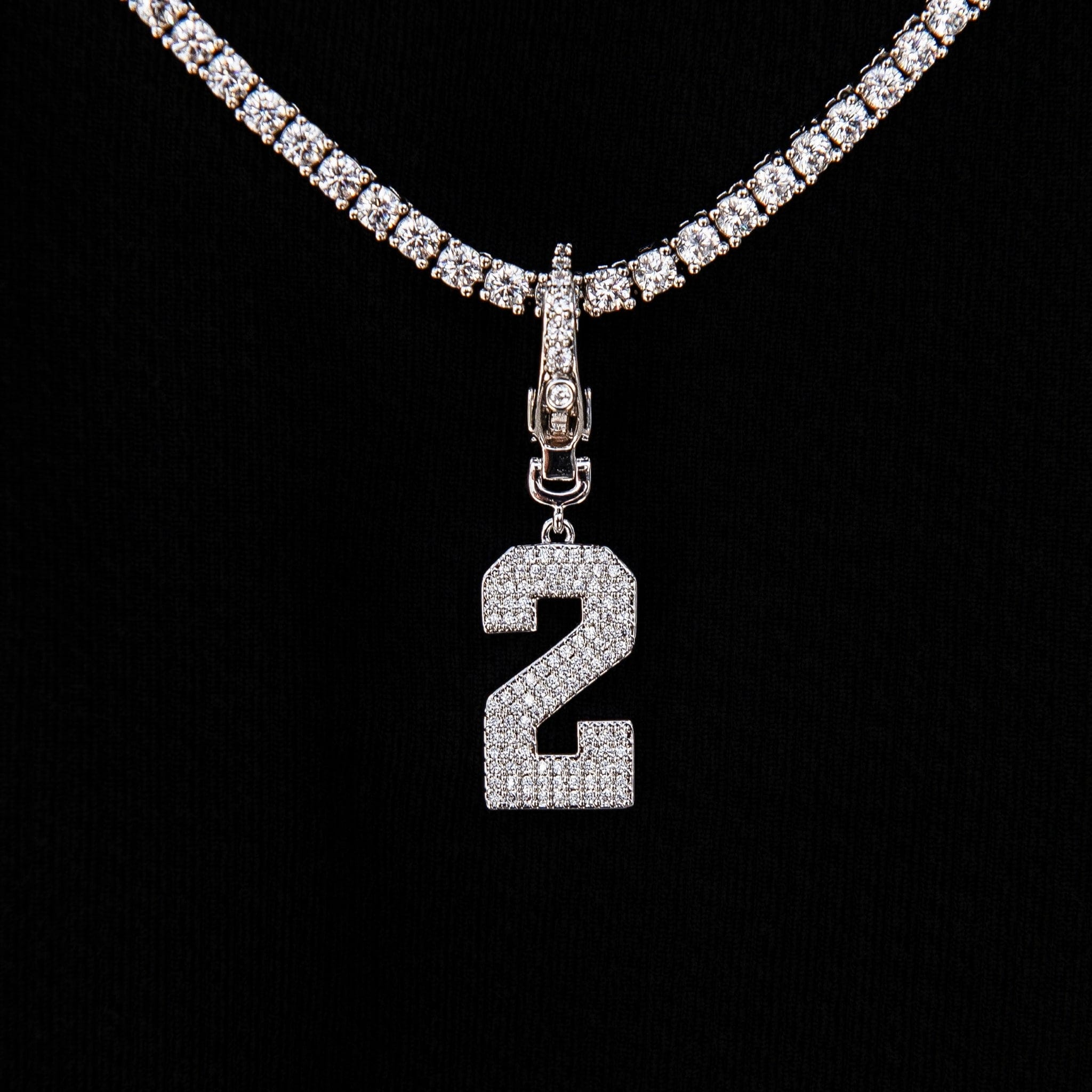 GLD Men Micro Pave Number Clip On Pendants in White Gold