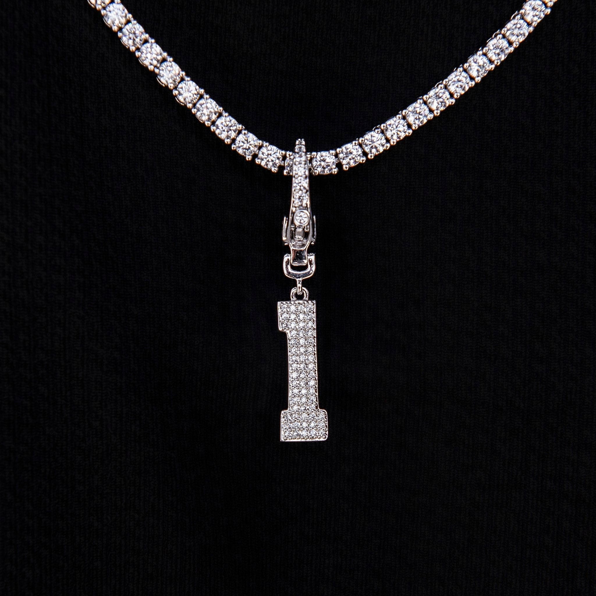 GLD Men Micro Pave Number Clip On Pendants in White Gold