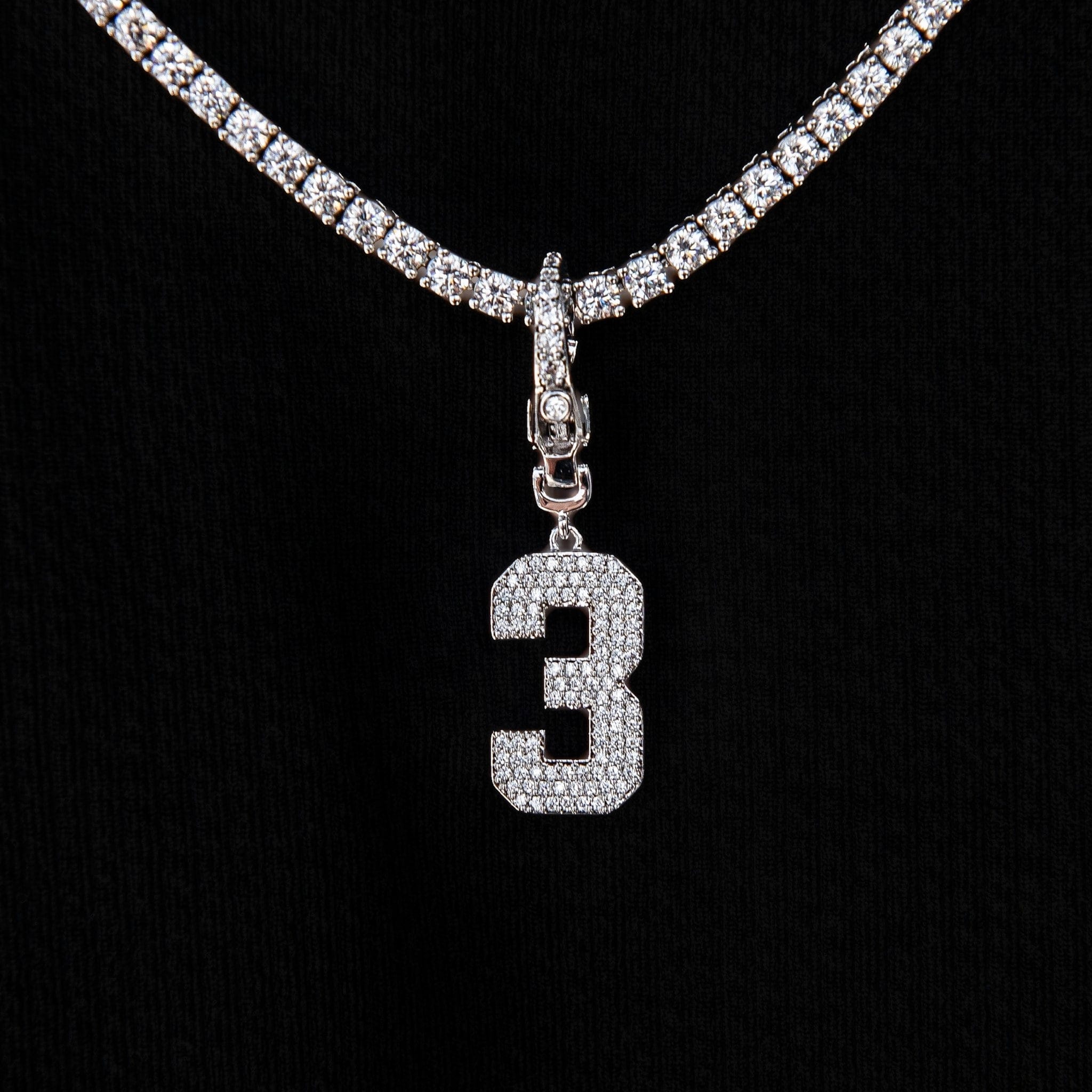 GLD Men Micro Pave Number Clip On Pendants in White Gold