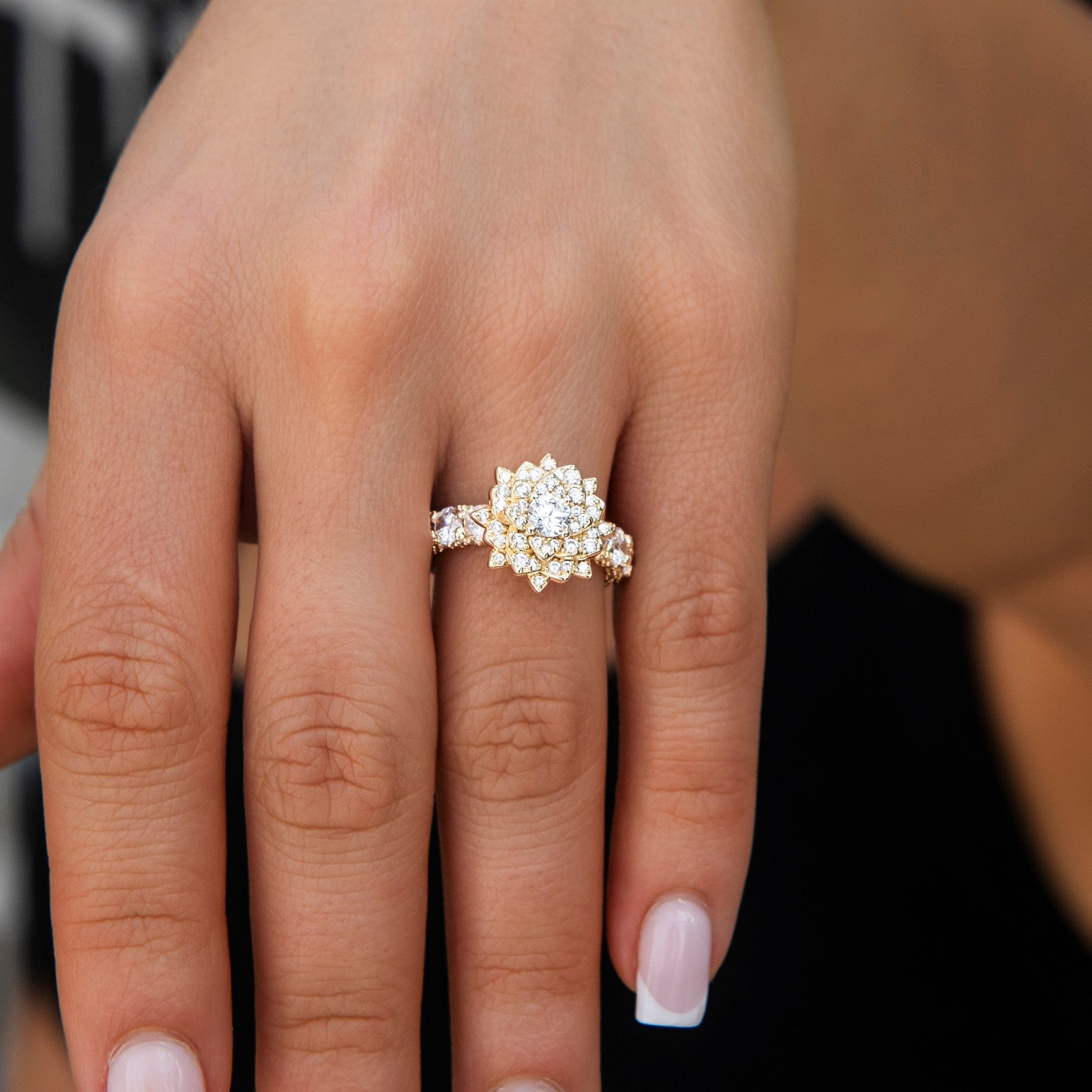 GLD Women Diamond Rose Ring in Yellow Gold Vermeil