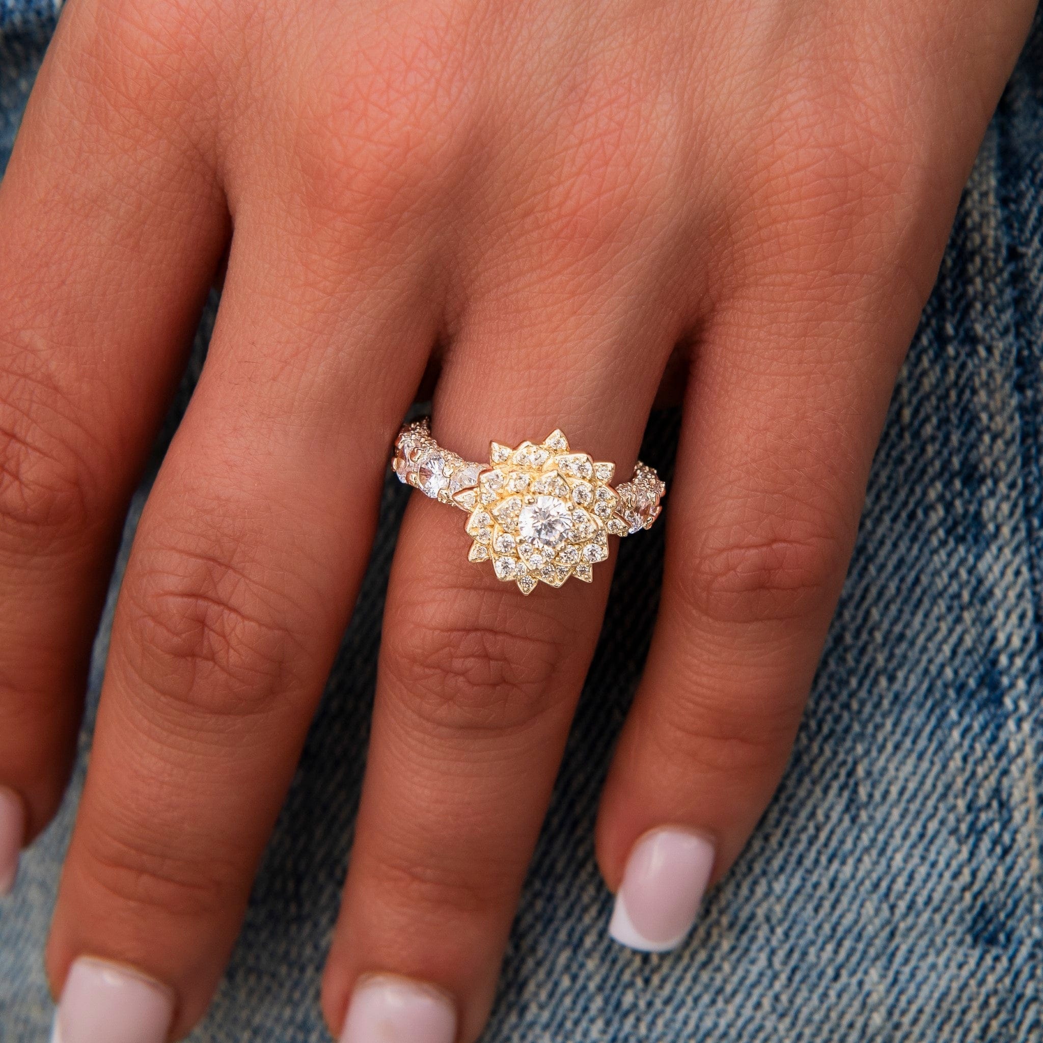 GLD Women Diamond Rose Ring in Yellow Gold Vermeil