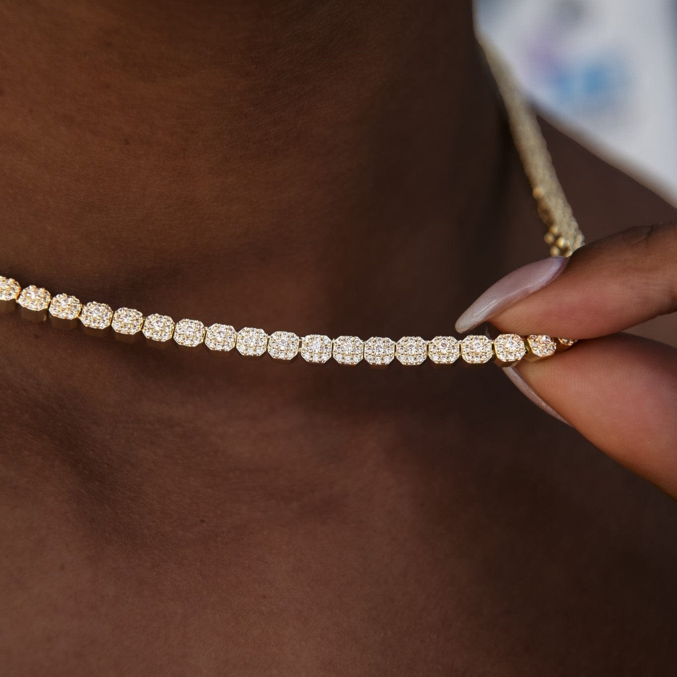 GLD Women Iced Mini Clustered Tennis Necklace in Yellow Gold
