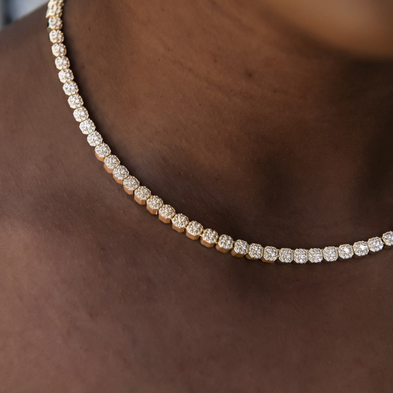 GLD Women Iced Mini Clustered Tennis Necklace in Yellow Gold