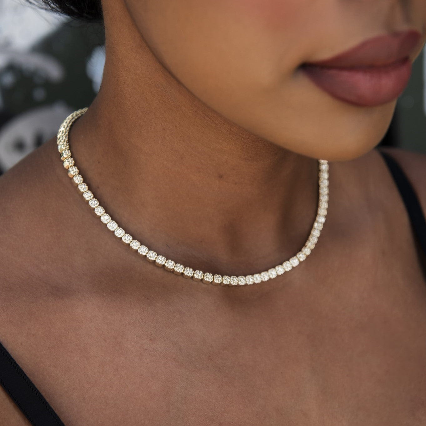 GLD Women Iced Mini Clustered Tennis Necklace in Yellow Gold