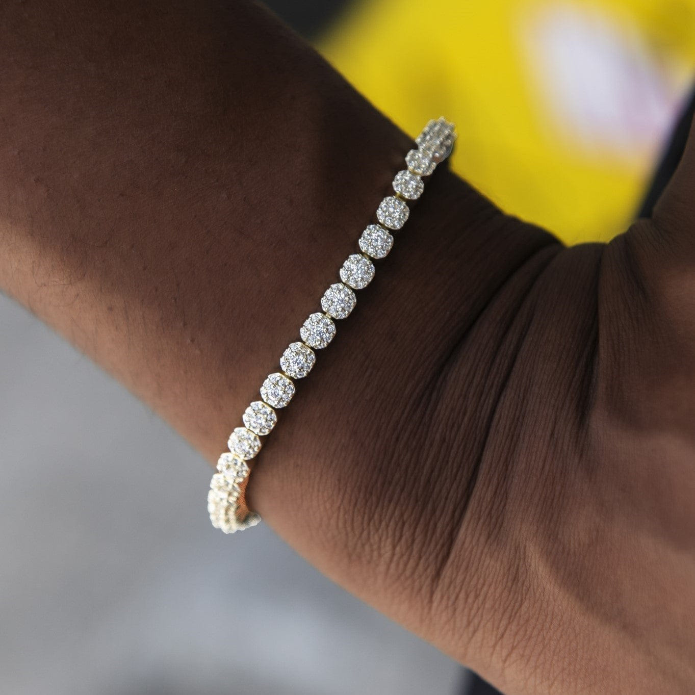 GLD Women Iced Mini Clustered Tennis Bracelet in Yellow Gold