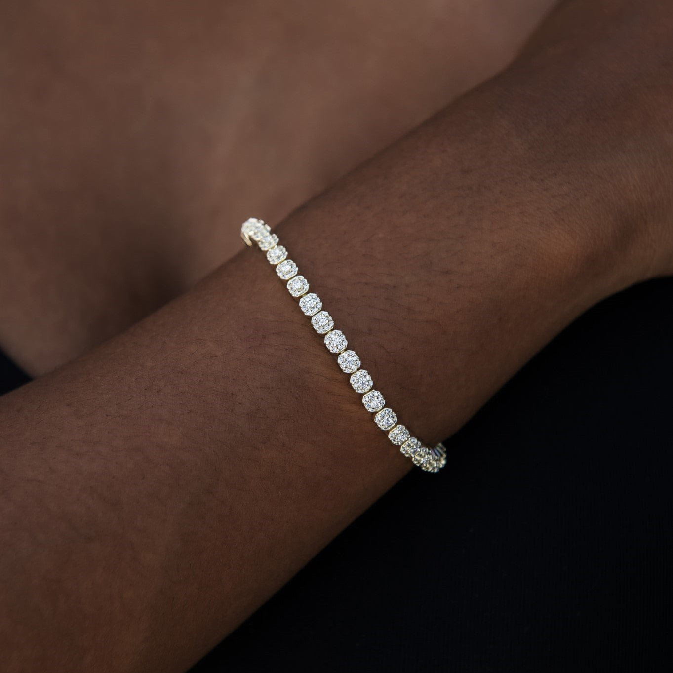 GLD Women Iced Mini Clustered Tennis Bracelet in Yellow Gold