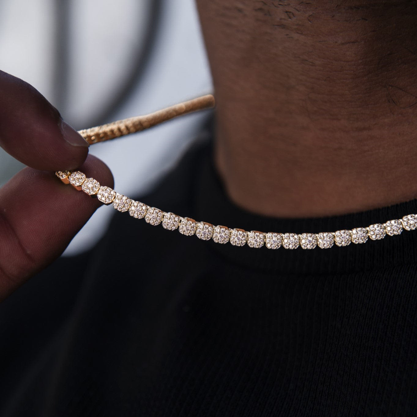 GLD Men Iced Mini Clustered Tennis Chain in Yellow Gold