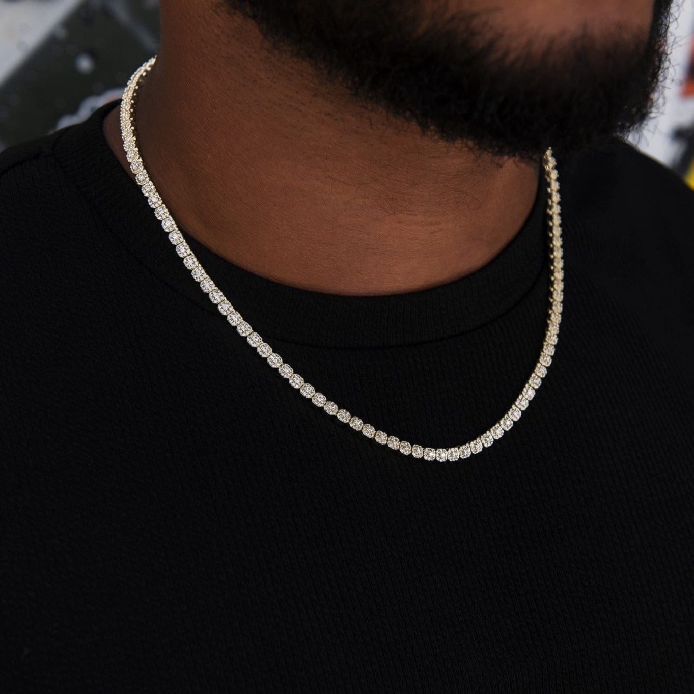 GLD Men Iced Mini Clustered Tennis Chain in Yellow Gold