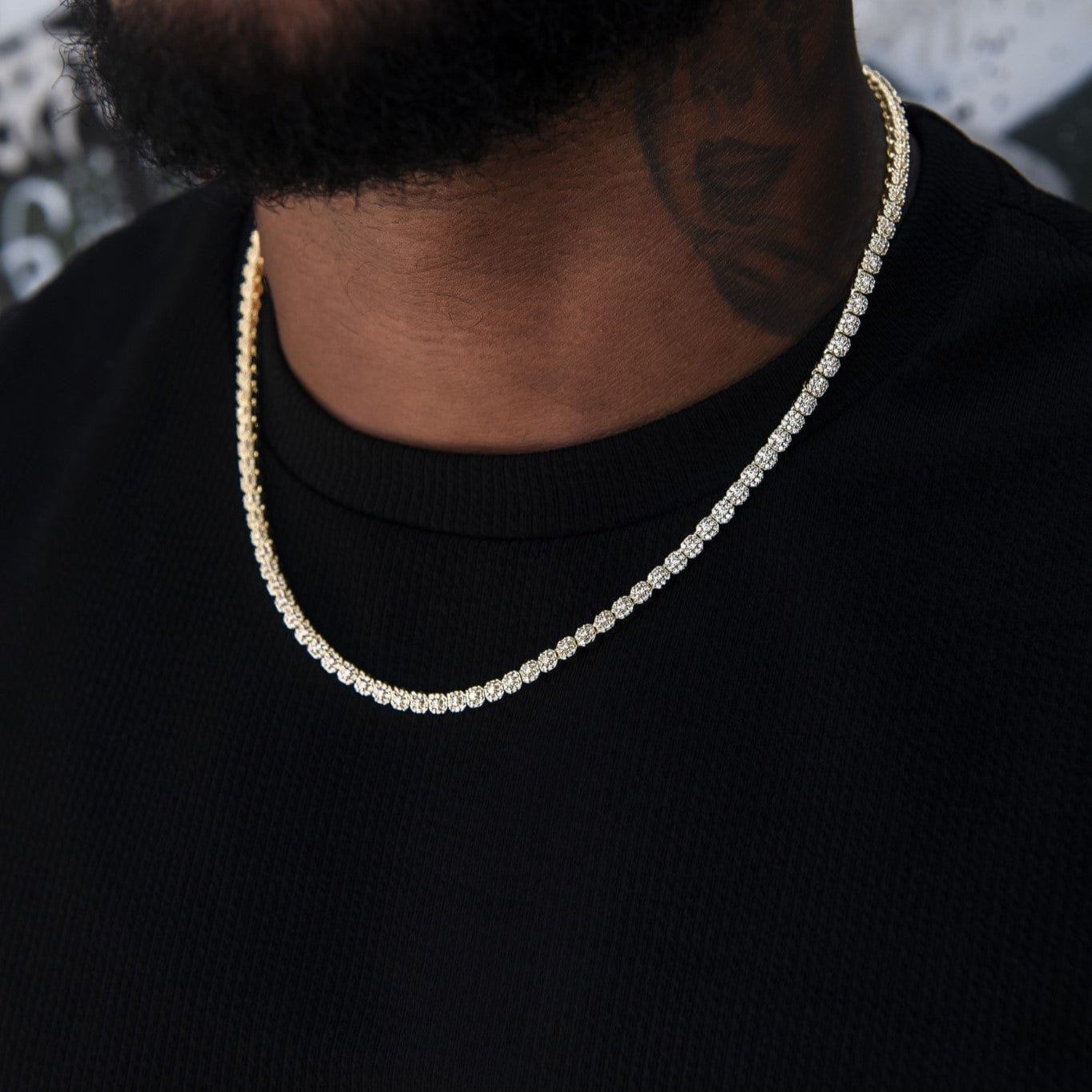 GLD Men Iced Mini Clustered Tennis Chain in Yellow Gold