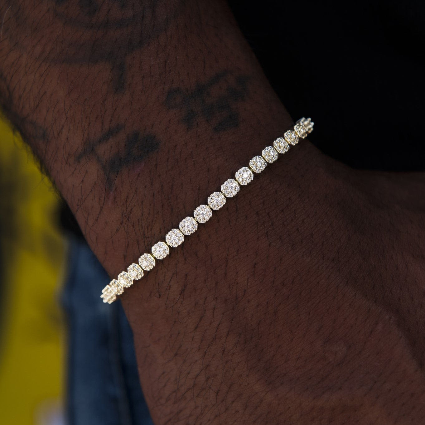 GLD Men Iced Mini Clustered Tennis Bracelet in Yellow Gold