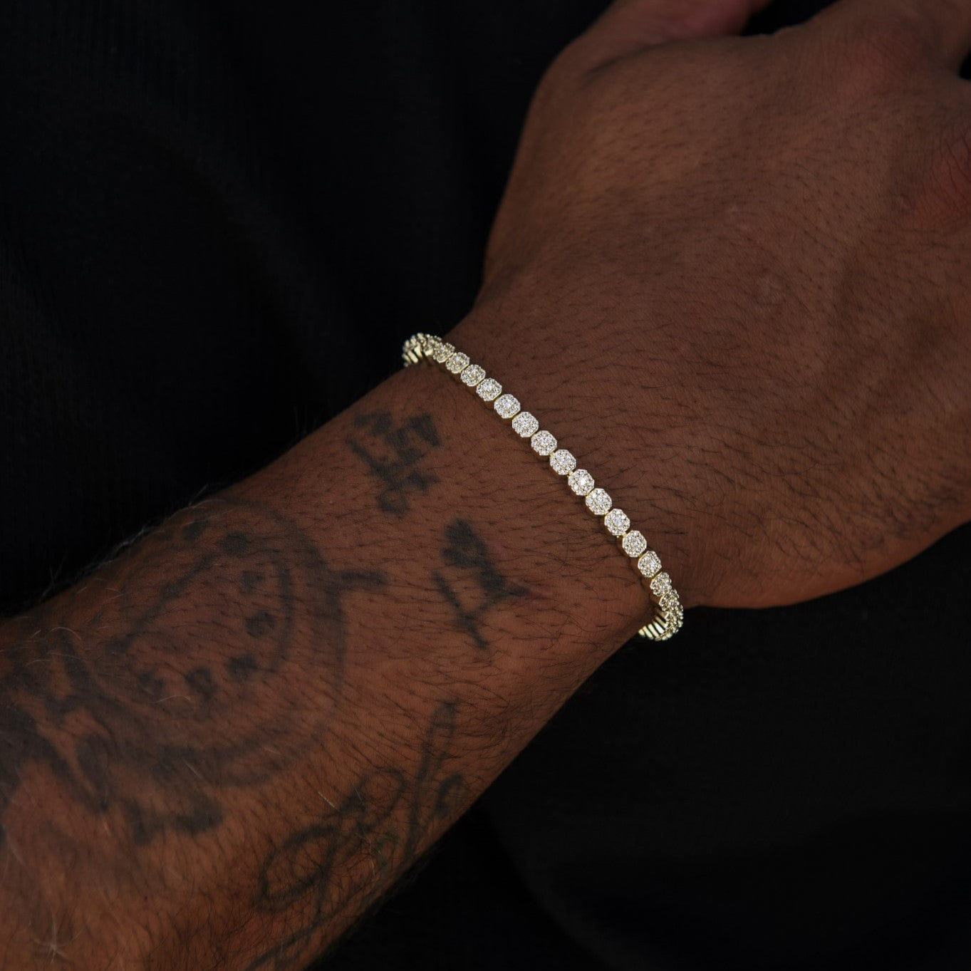 GLD Men Iced Mini Clustered Tennis Bracelet in Yellow Gold