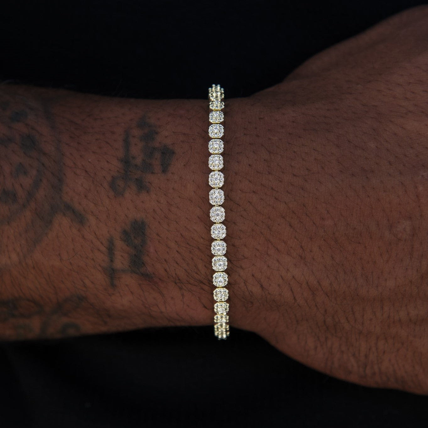 GLD Men Iced Mini Clustered Tennis Bracelet in Yellow Gold
