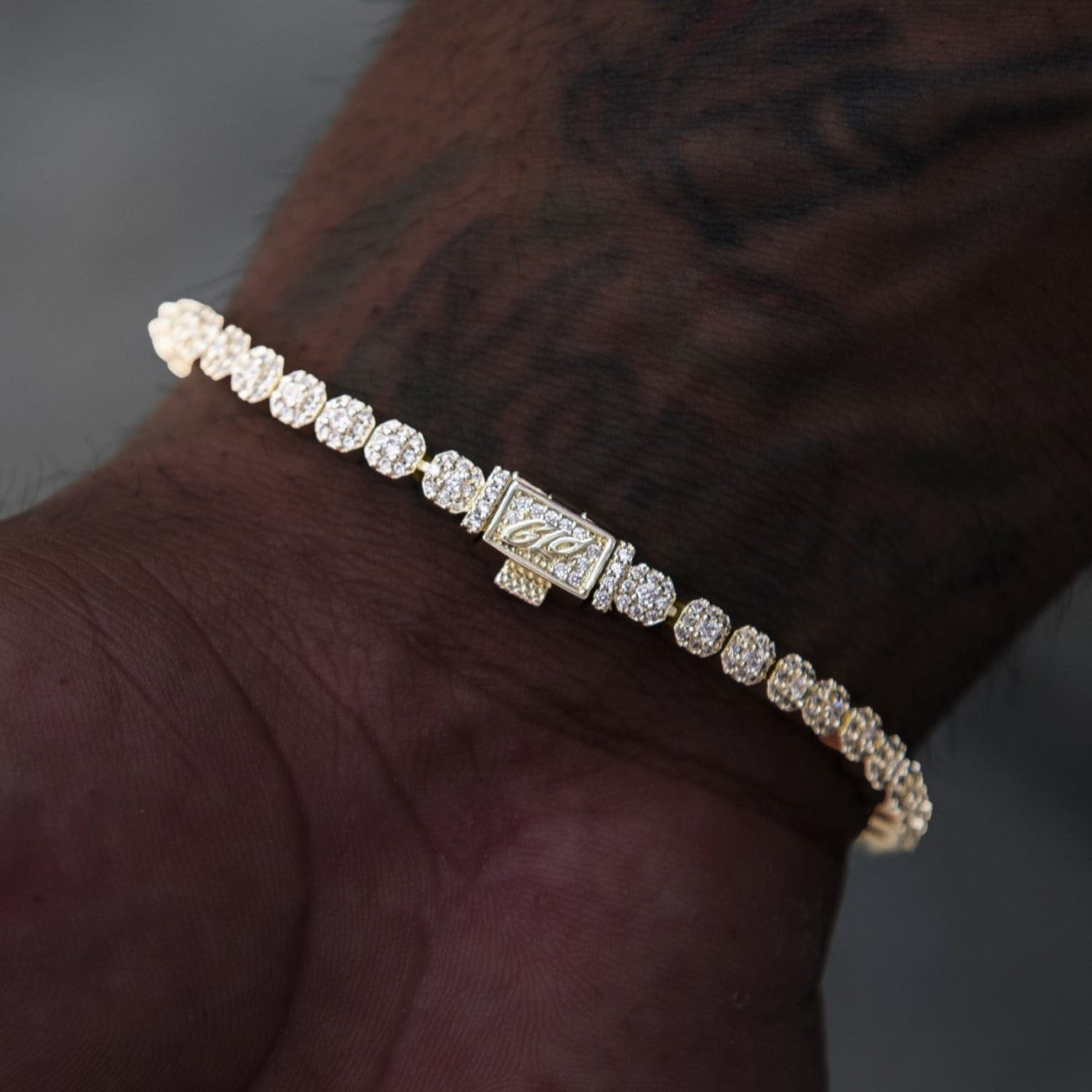 GLD Men Iced Mini Clustered Tennis Bracelet in Yellow Gold