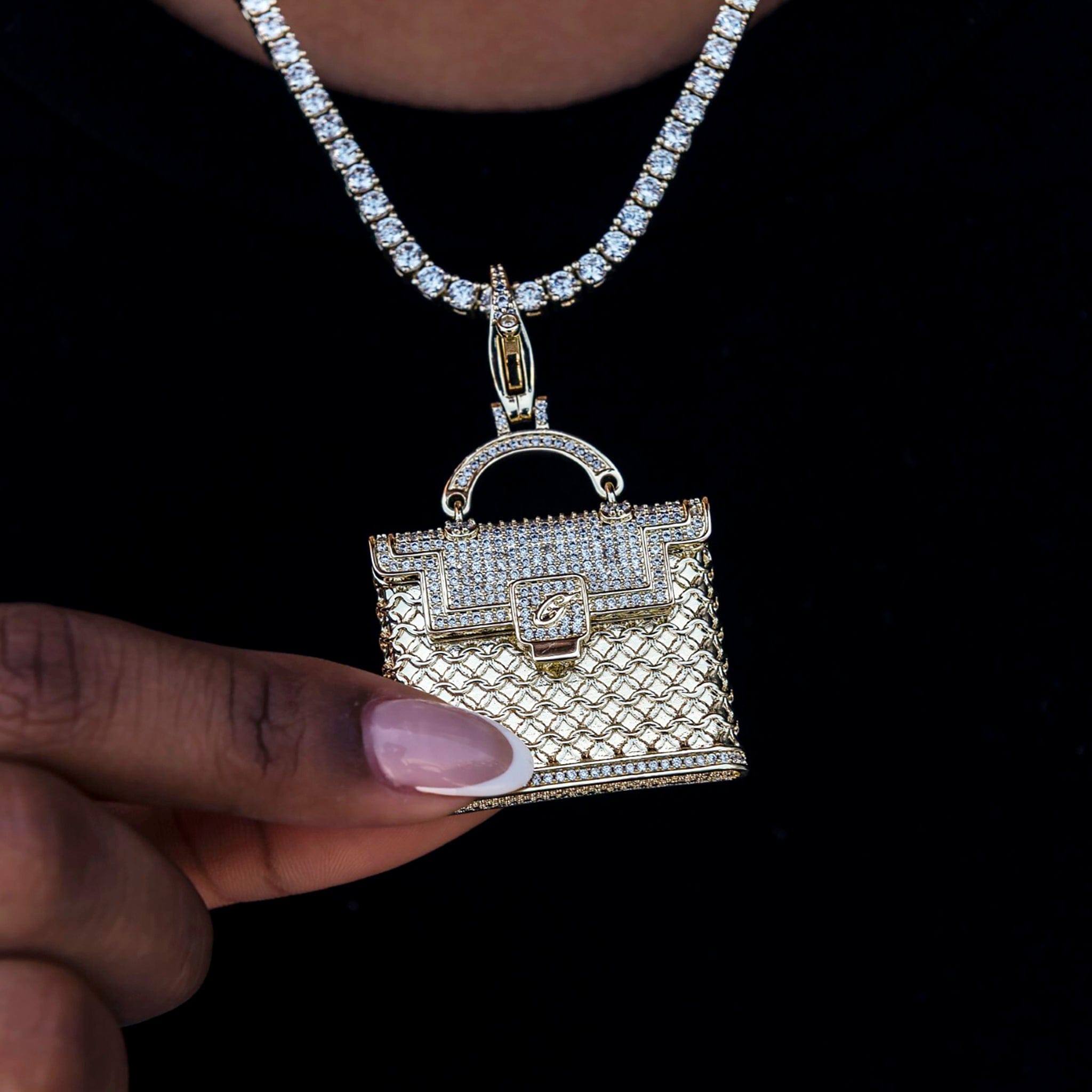 GLD Women Iced Purse Clip On Pendant in Yellow Gold