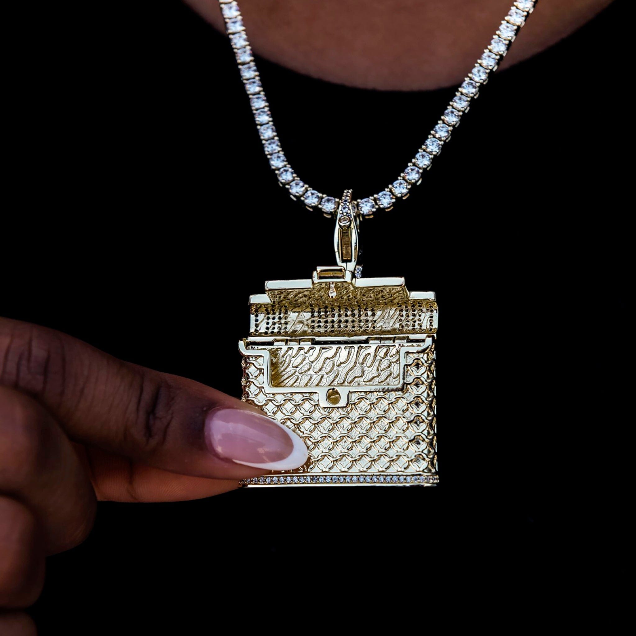 GLD Women Iced Purse Clip On Pendant in Yellow Gold