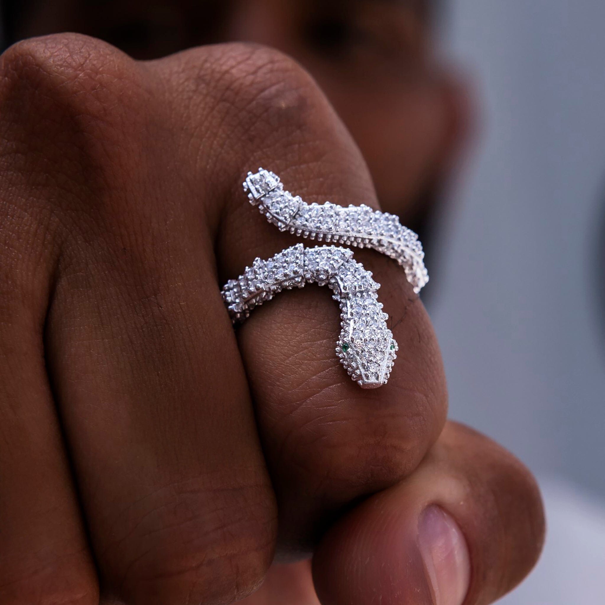 GLD Men Iced Snake Wrap Ring in White Gold