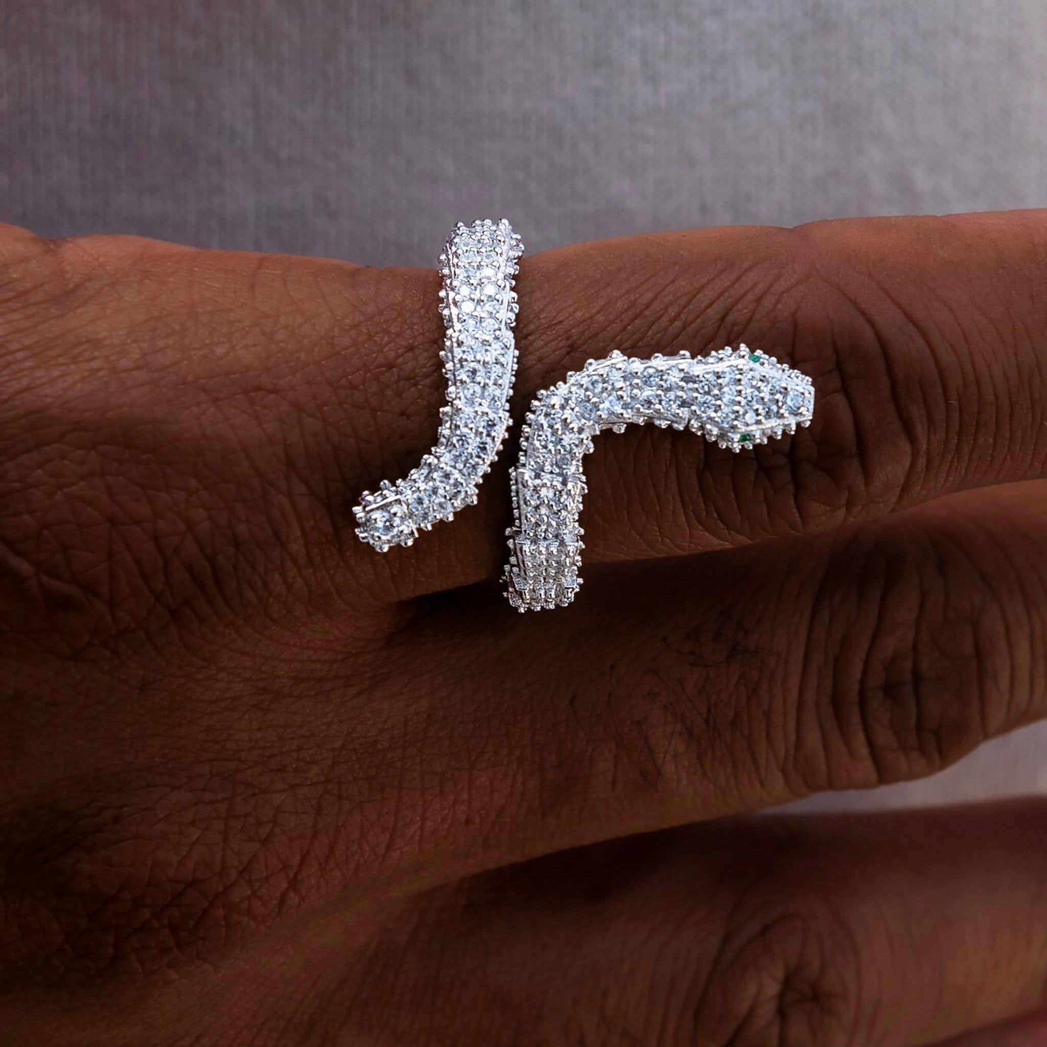 GLD Men Iced Snake Wrap Ring in White Gold